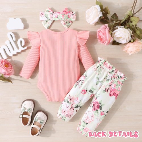 GDTOGRT Baby Girl Clothes - Ruffle Romper Set with Floral Pants & Cute Headband | Newborn Infant Outfit