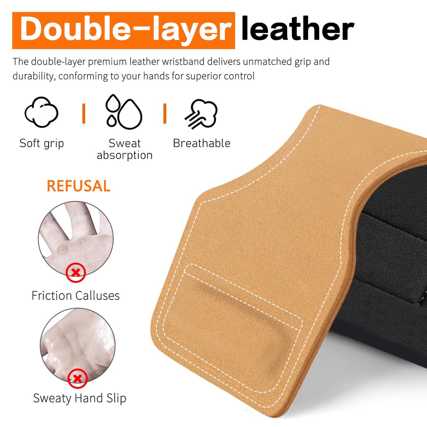 Weight Lifting Wrist Strap, Double-Layer Leather Wrist Straps for Gym Strength Training Weightlifting,Deadlift and Powerlifting, Enhance Grip Strength Neoprene Padding Gym Workout Lifting Straps for Men & Women (Pair) Brown