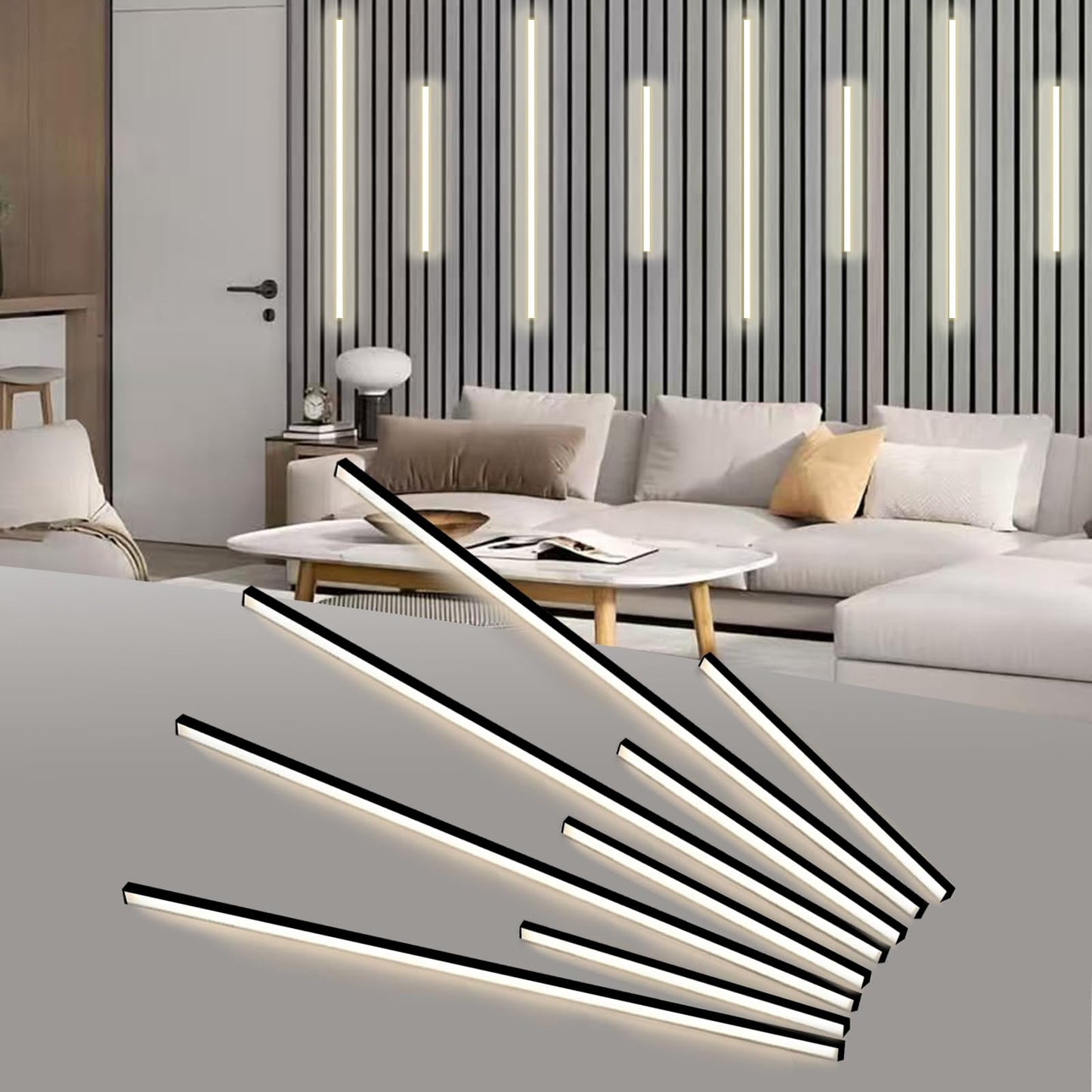 Besseto LED Wall Panel Lights Black,Wood Slat Wall Panel Strip Light,3000K Touchable Switch Dimmable LED Recessed Lighting for Living Room Bedroom Bathroom Stairs (Black-8PCS)