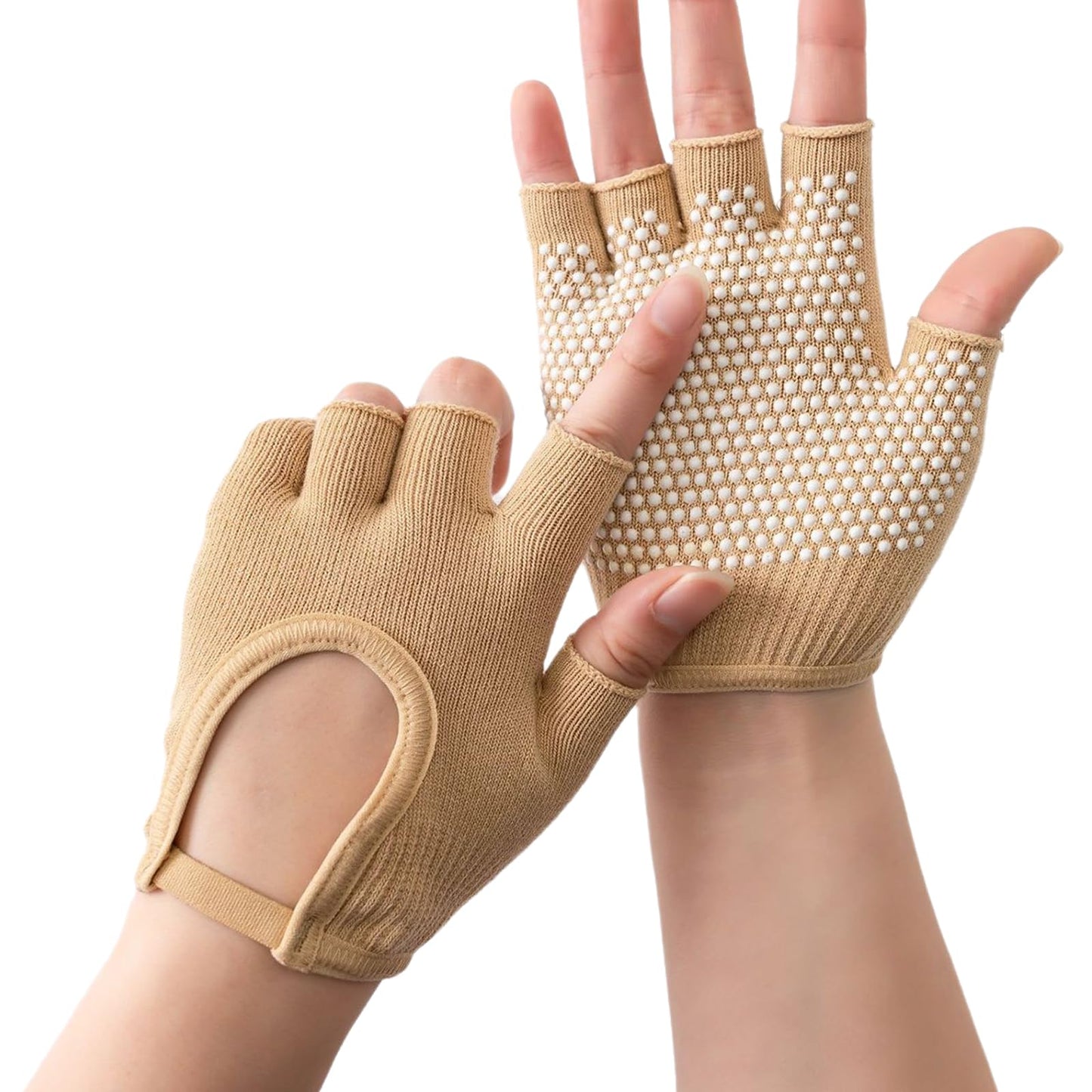 KANGQL Gym Gloves, 2Pcs Silicone Antislip Five Finger Workout Glove Weight Training Gloves Gym Gloves Weight Lifting Gloves for Men Women, Beige