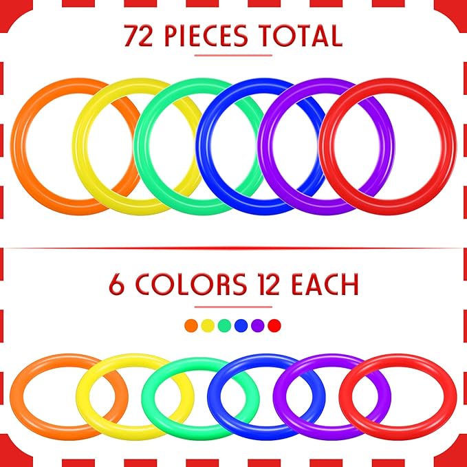 Civaner 72 Pcs Ring Toss Rings Game Plastic Carnival Ring Toss for Speed Agility Practice, Fun Target Toys Carnival Halloween Party Favors Throw Bottle Sports Yard Family Game