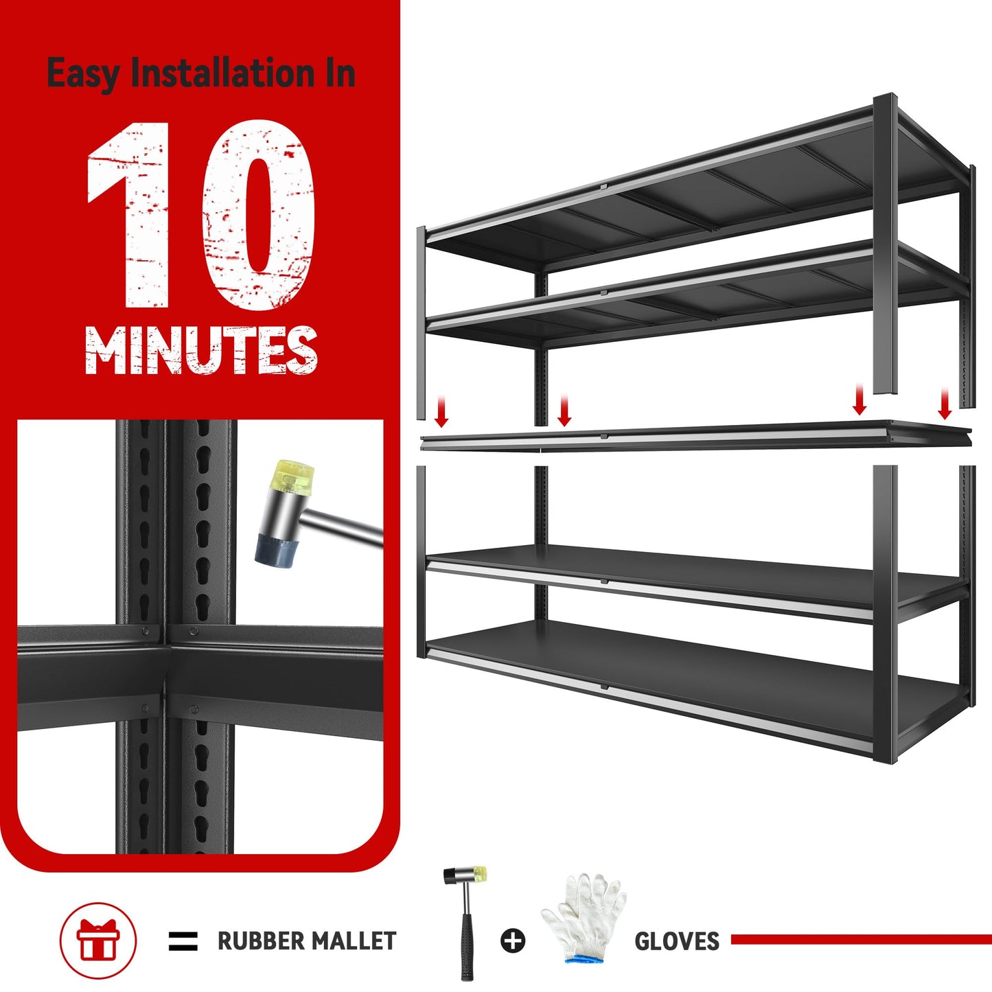 REIBII 78" H Garage Shelving,Garage Storage Heavy Duty Shelves Shelving Unit Load 3000LBS,5 Tier Adjustable Metal Shelves for Warehouse, Basement, Pantry, Factory, 55" W x 26" D x 78" H