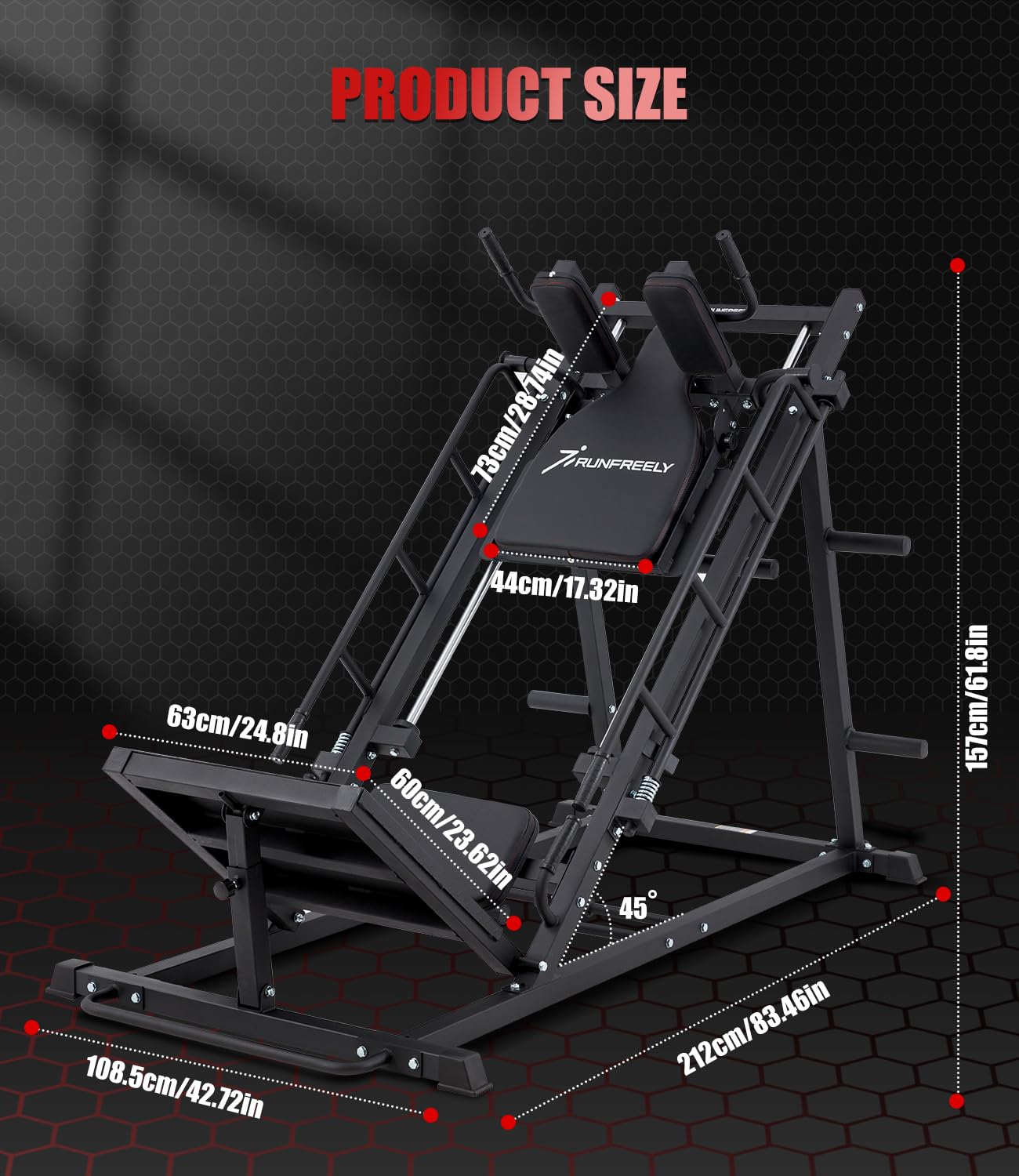 83" D x 43" W 45-Degree Ultimate Leg Press & Hack Squat Machine, Liner Bearing, Adjustable Angles, Band Pegs & Safety Locks – Lower Body Strength Training Equipment for Home & Garage Gym