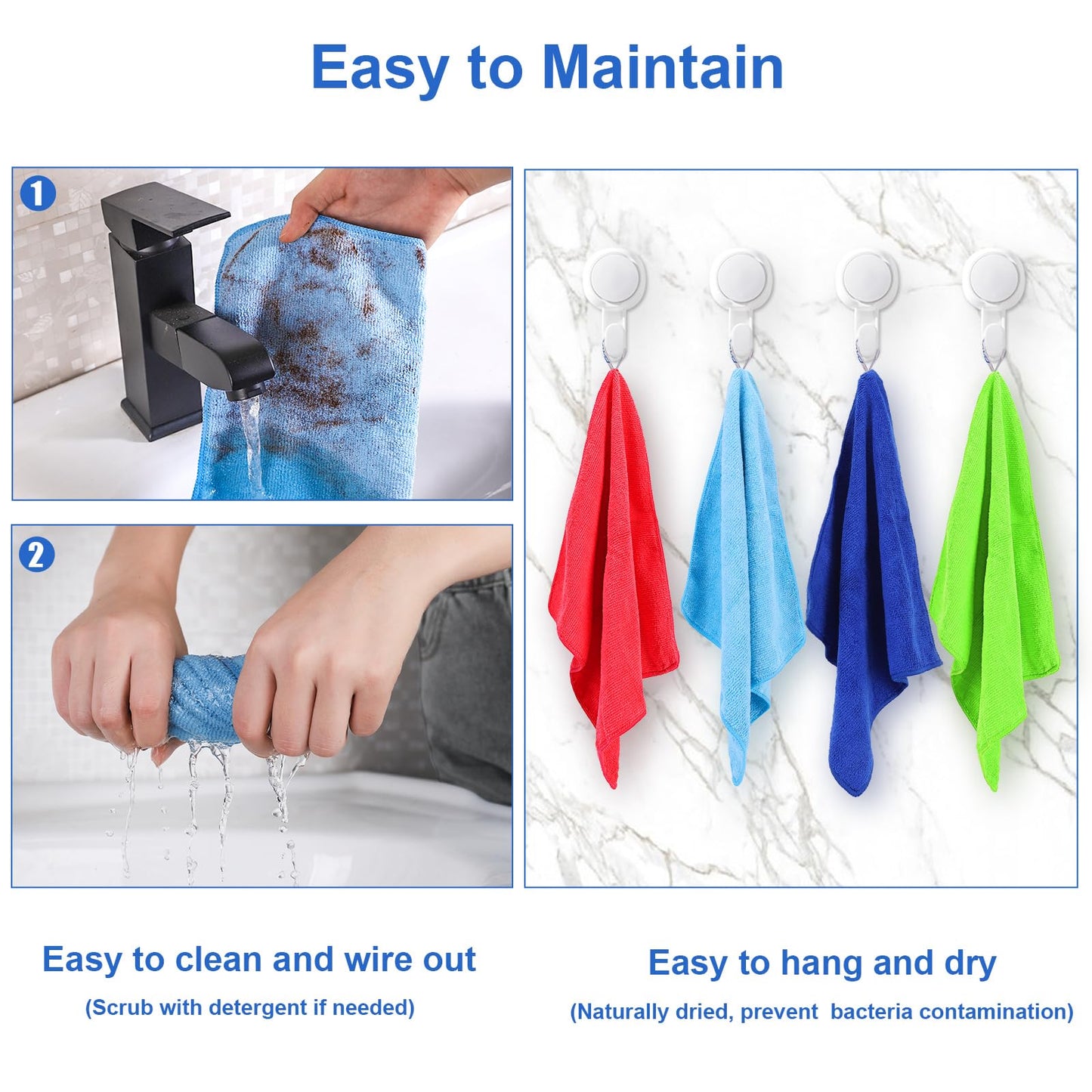 ovwo 12Pcs Premium Microfiber Cleaning Cloth, Highly Absorbent Household Cleaning Supplies - for Kitchen Towels, Dish Cloths, Dust Rag