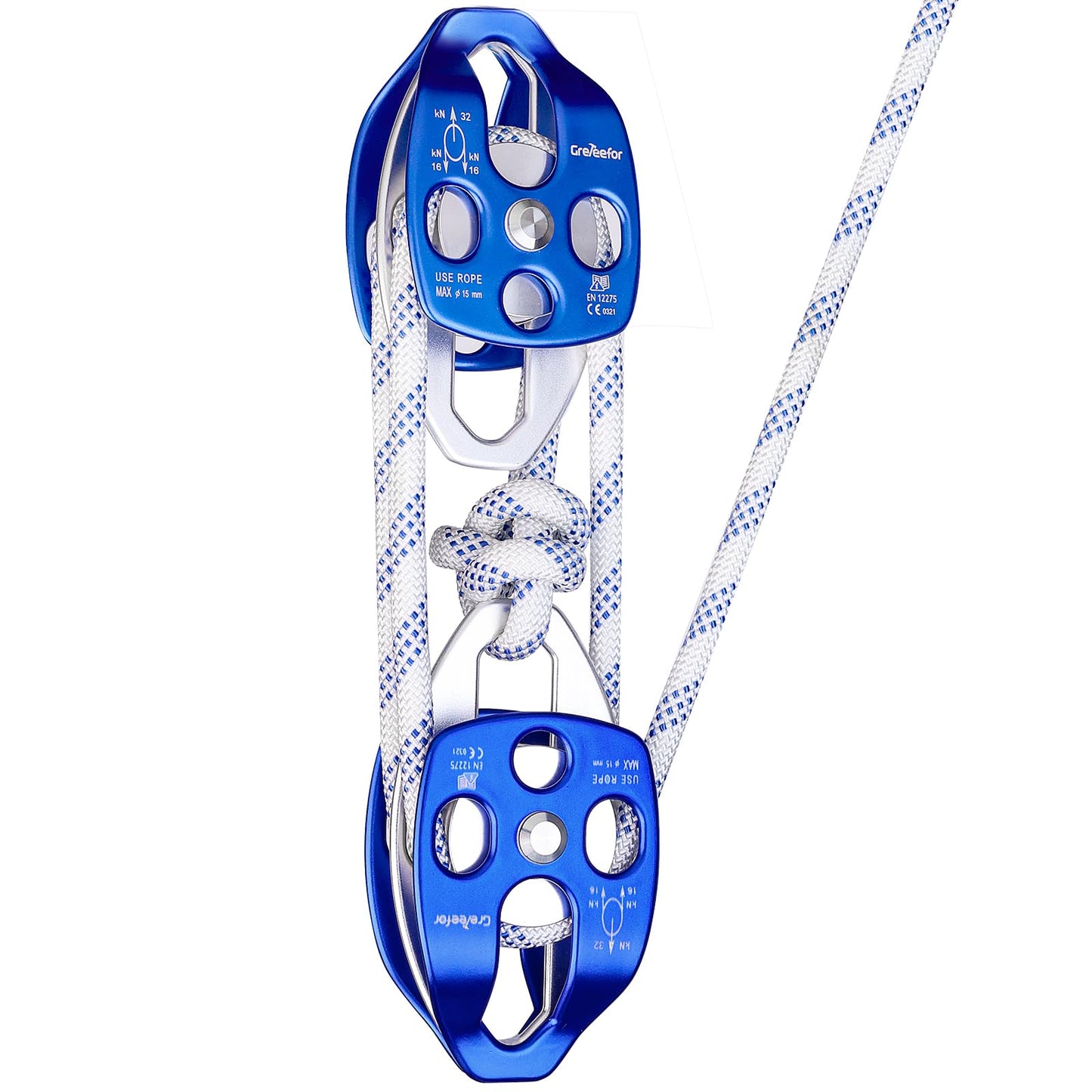 Heavy-Duty Double Block and Tackle Pulley System – 100Ft x 1/2'' Rope, 7700 LB(35KN) Breaking Strength, 4:1 Lifting Ratio – Ideal for Garage, Attic, and Heavy Lifting Applications