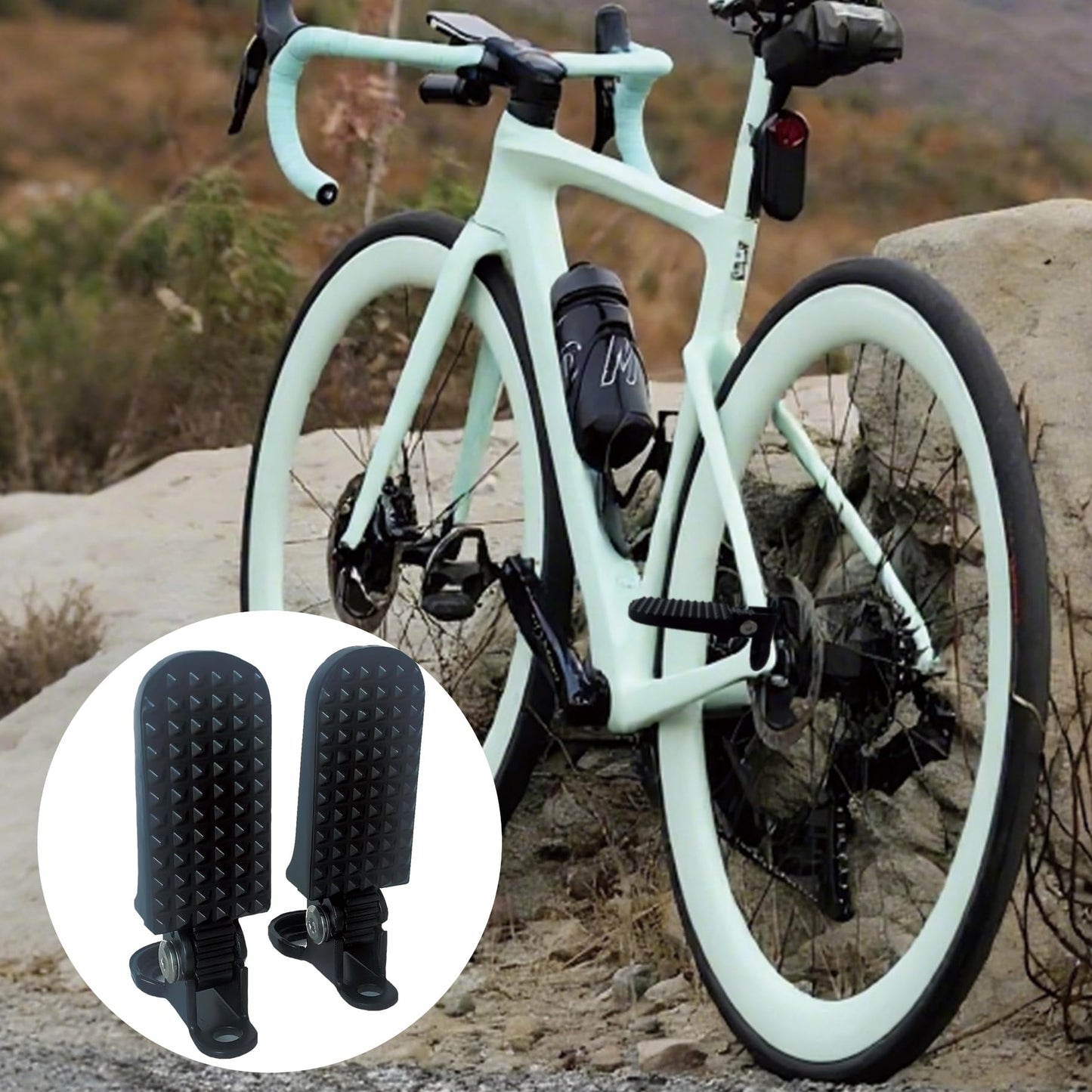 2PCS Foldable Bike Pegs – Round Hole Rear Pedals for E-Bike, Mountain Bike & Folding Bicycle – Non-Slip, Durable & Space-Saving (Black)