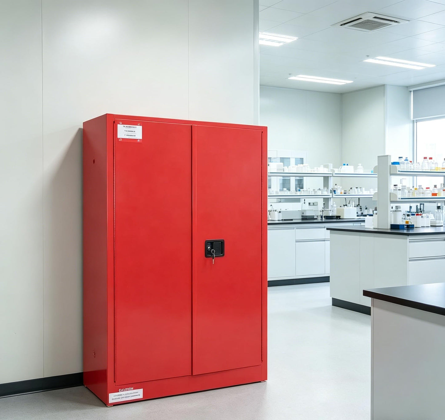 EliteEdge 45 Gal Flammable Safety Cabinet, 43" x 18" x 65" Galvanized Steel Industrial Flammable Liquid Storage Cabinet with Adjustable Shelves, Fireproof Double-Wall Design, Manual Close Doors, Red