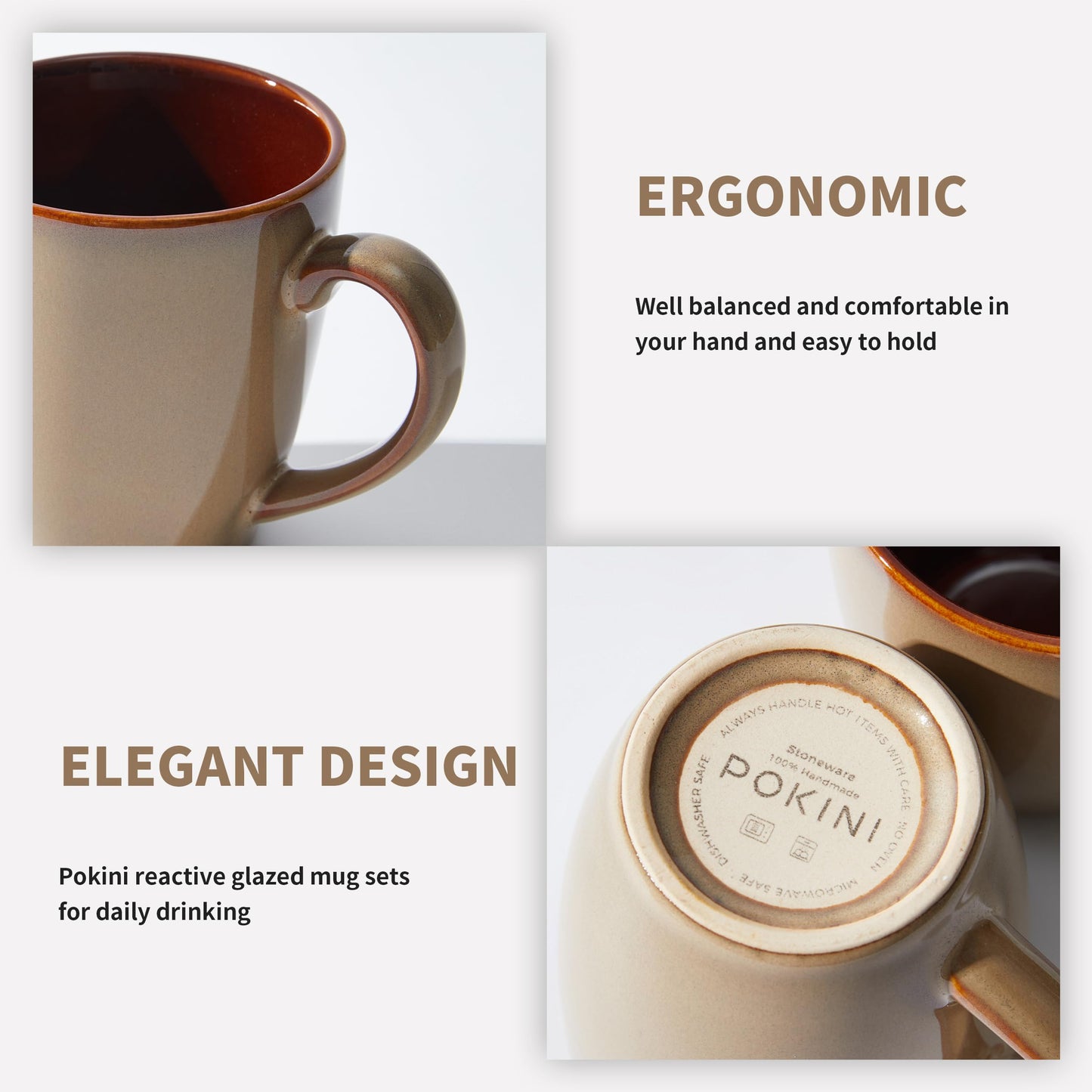 Pokini Coffee Mug 14 oz, Ceramic Coffee Mugs Set of 4, Reactive Glaze Mug for Latte/Tea/Cappuccino, Large Stackable Mug Set for Men, Women, Dad, Mom, Dishwasher & Microwave Safe, Brown Yellow
