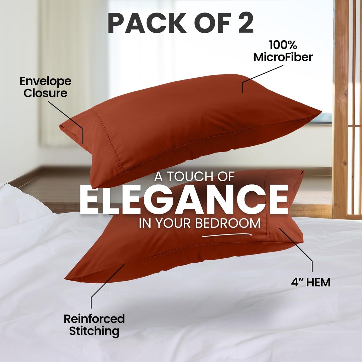 Utopia Bedding Queen Pillow Cases - Soft Brushed Microfiber - 2 Pack | Fade Resistant 20 x 30 Inches (Orange)