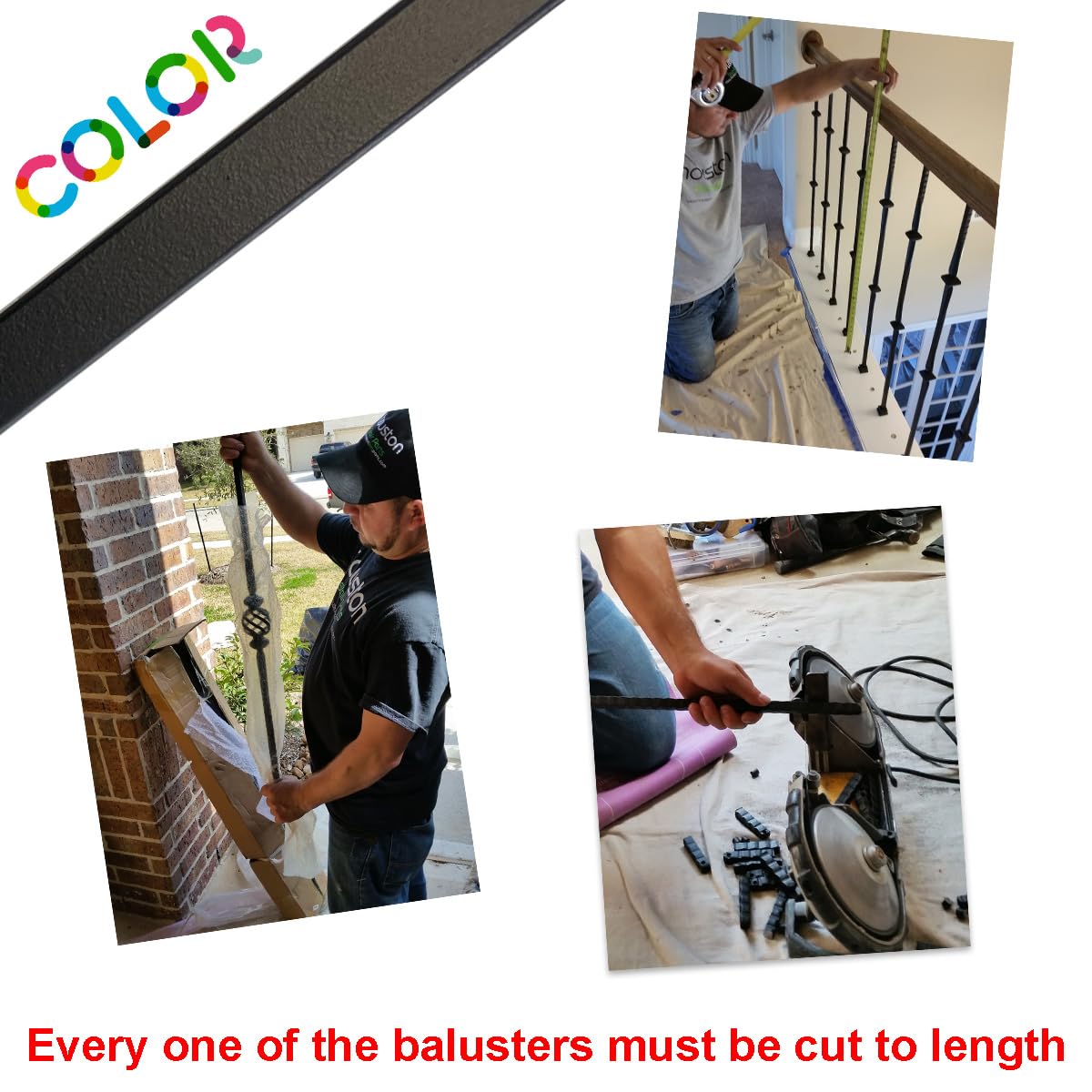 Affordable Stair Parts Long Twist Iron Balusters – Contractor Pack of 15, 1/2" x 44" Metal Stair Spindles, Wrought Iron Stair Railing Balusters Satin Black Finish