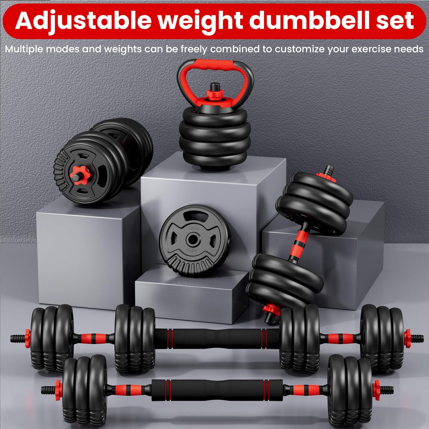 Adjustable Dumbbell Set, 45lbs Free Weight Set with Connector, 5-in-1 Dumbbell Set for Barbells, Kettlebells, Push up Stand, Weight Plate, Fitness Exercises for Home Gym Suitable Men/Women