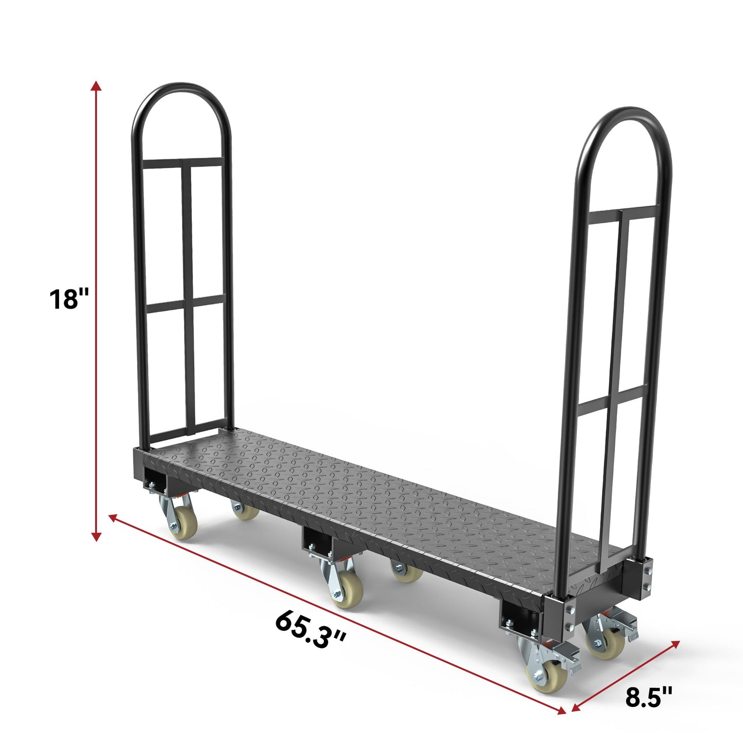 YITAMOTOR Heavy Duty Narrow Aisle U-Boat Platform Truck Dolly, 60.2 x 15.7 x 60.6 Inch U-Boat Cart with Thick Steel Deck 2000 Lb. Capacity with 6 Casters(2 Swivel Wheels with Brake)