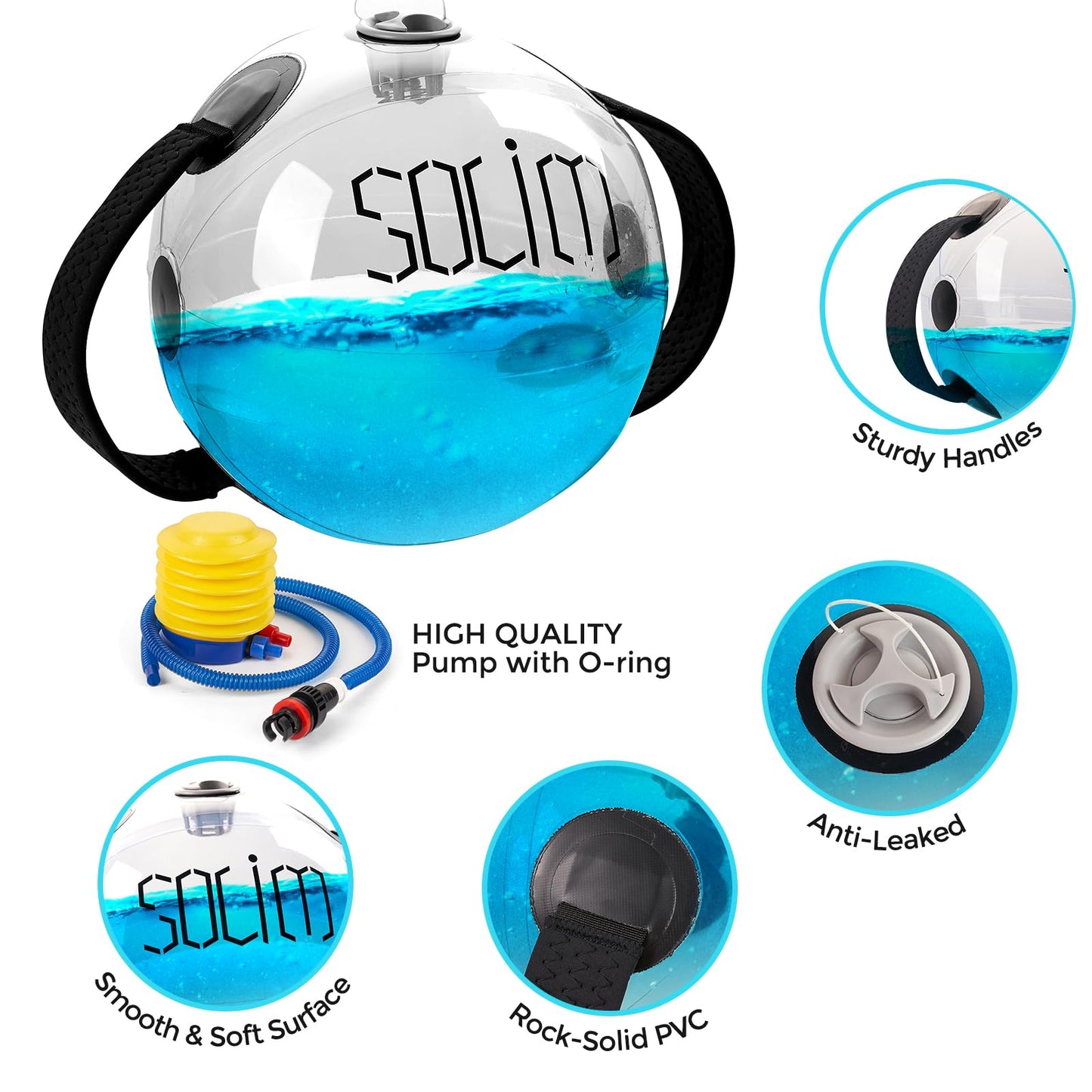 Solim Water Weights Aqua Bag Ball Shape, Workout Sandbag Alternative Strength Training Sand Bag Portable Stability Fitness Equipment Ultimate Core and Balance Training for Home Gym
