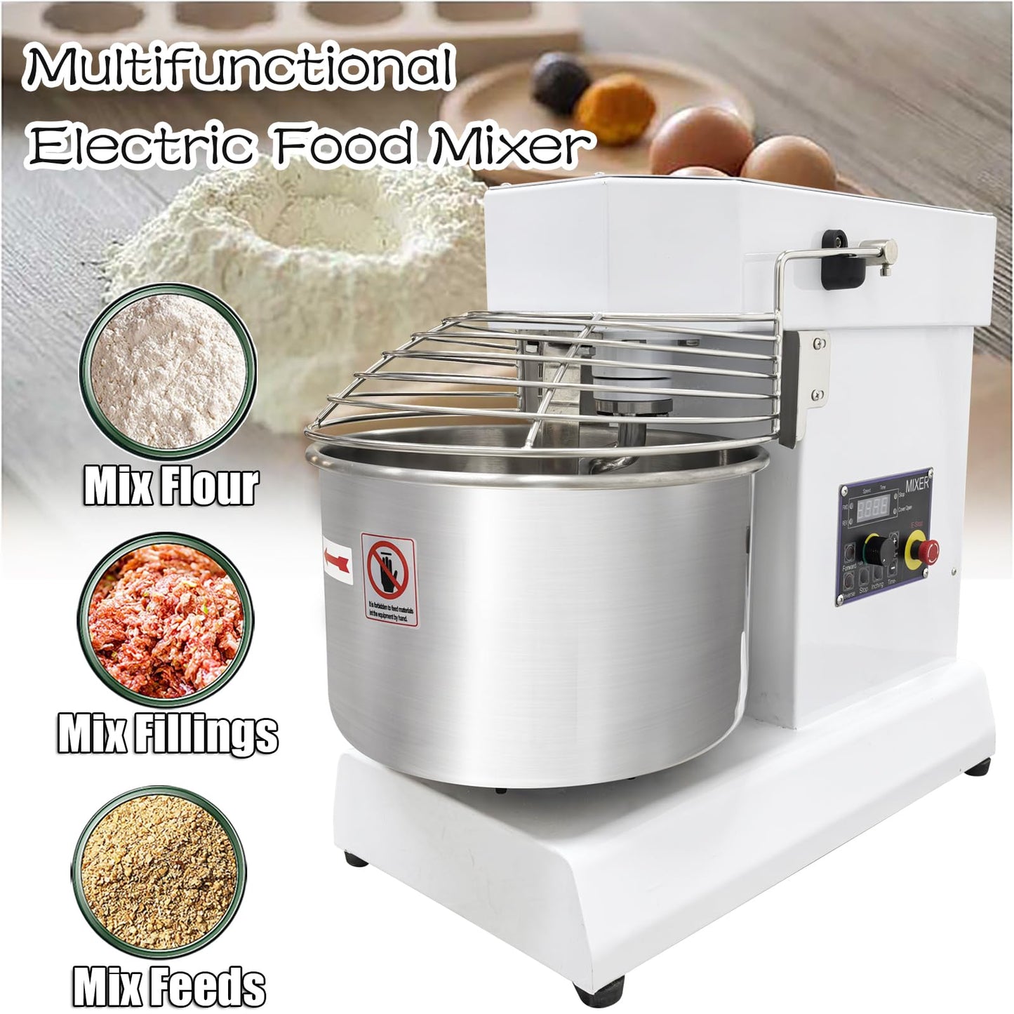 INTSUPERMA Commercial Dough Mixer Machine, 15 QT Electric Food Mixer, 153-268 RPM Adjustable Speed, Double Action, Double Speed,110V 1100W, 15 L Spiral Mixer for Schools Bakeries Restaurants Pizzerias