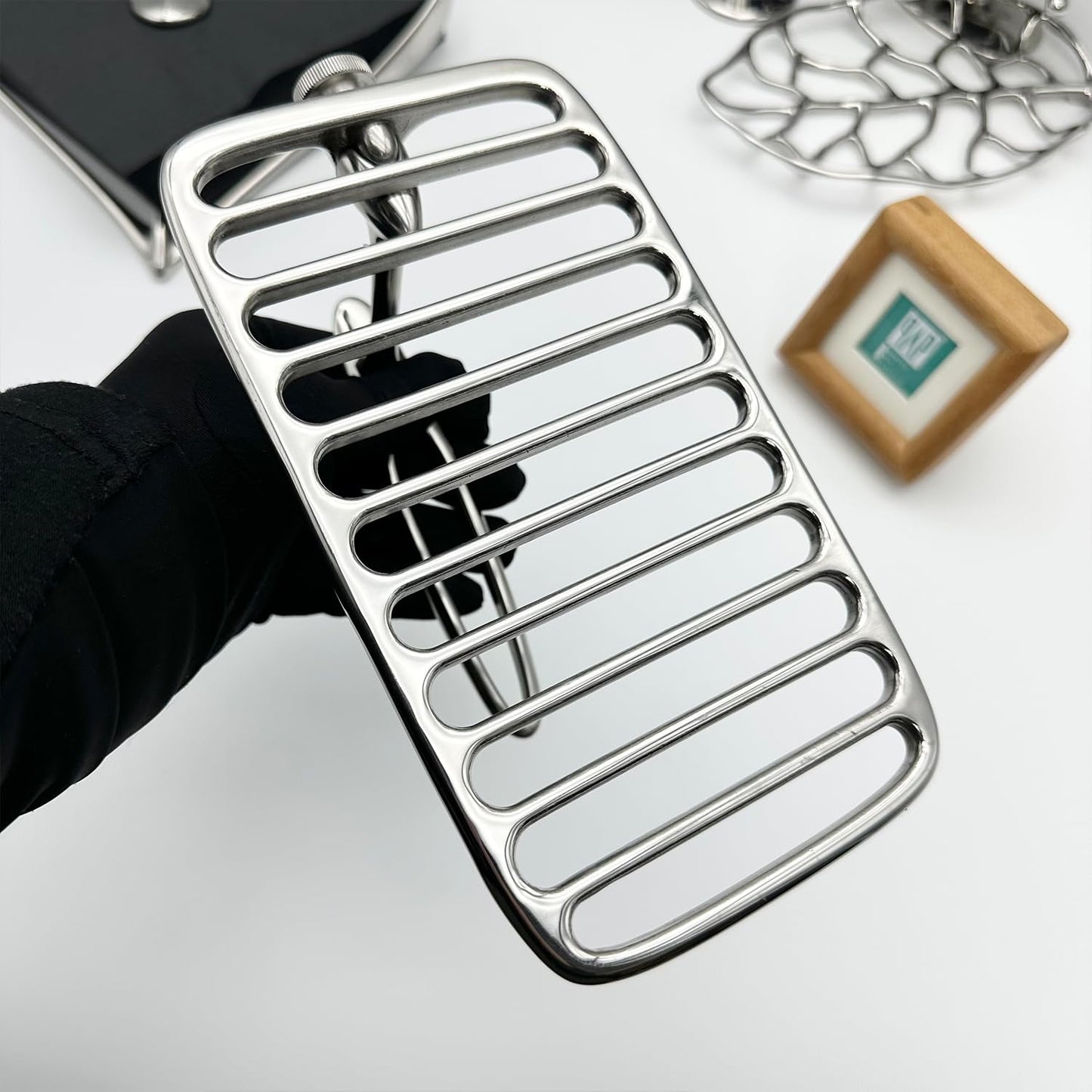 qAp quality art Practical Skeleton Grill Press with Sear Marks - Heavy Duty Stainless Steel Grill Weight for Even Cooking, Faster Grilling, Flat Burgers & Steaks - Dishwasher Safe