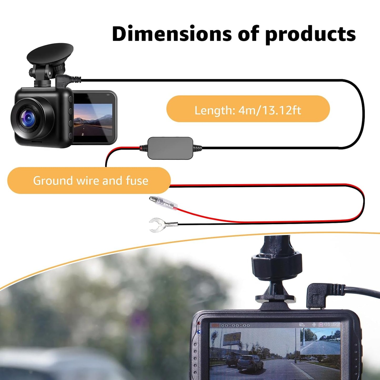 MONDGE 3-in-1 12V-24V 5V 13FT Hard Wire Kit USB-C & Micro/Mini USB Hardwire Kit for Dash Cams to Car Dash Camera Power