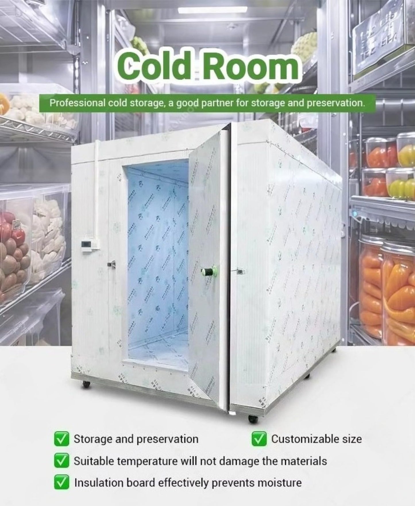 Commercial Walk-In Freezer, Prefabricated Modular Cold Room with 4" Insulated Panels & Digital Thermostat for Restaurant, Hotel, Bulk Food Storage
