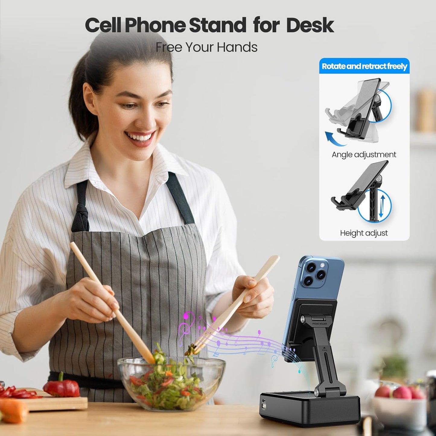 JTEMAN Cell Phone Stand with Bluetooth Speaker,HD Sound Adjustable Phone Holder,Birthday Gifts for Men Women, Cool Tech