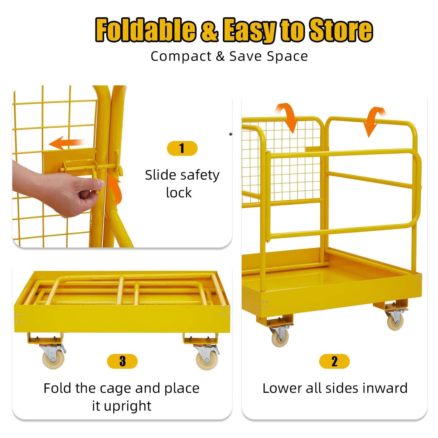 Towallmark Forklift Safety Cage, 36"x36" inch Heavy Duty Collapsible Forklift Work Platform,1200LBS Capacity with 4 Universal Wheels, for Most Aerial Jobs