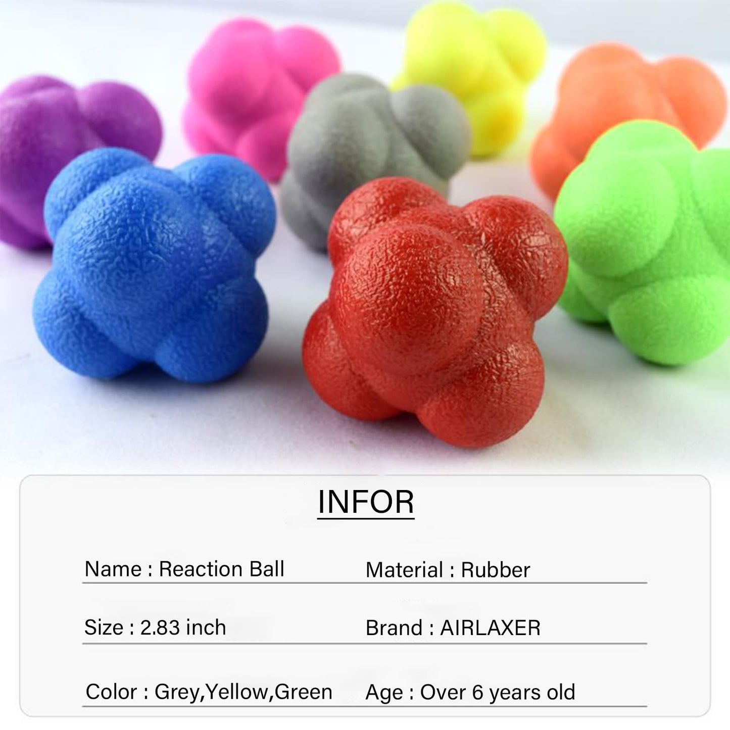 AIRLAXER Reaction Ball,Reflex Ball for Hand Eye Coordination Training,2.83 inch,Pack of 3-Grey,Yellow,Green.