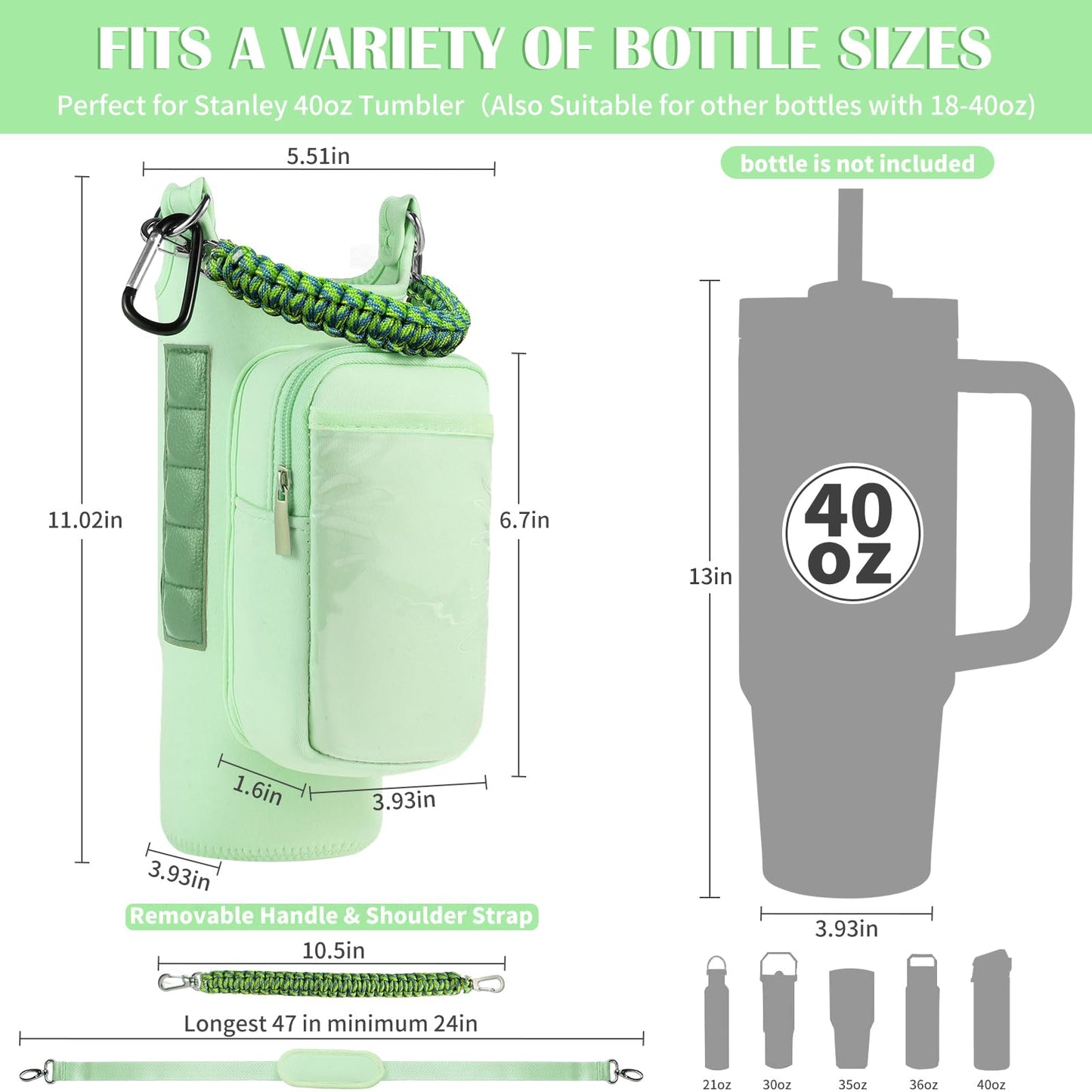 Magnetic Gym Bag for Men Women, Water Bottle Carrier Holder with Strap for Stanley, Small Bag Accessories pouch with N52 (Green)