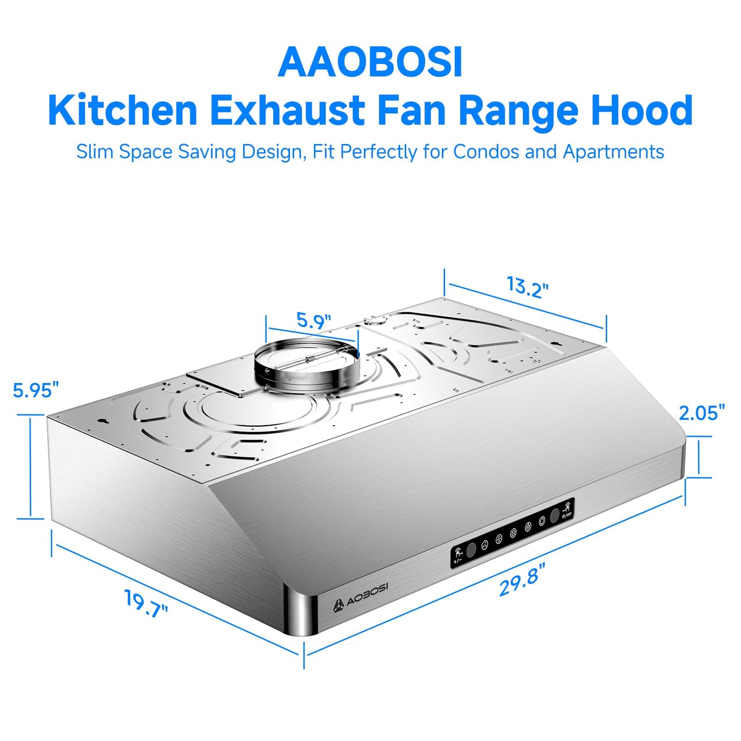 AAOBOSI 30 Inch Under Cabinet Range Hood, 800 CFM Stainless Steel Kitchen Vent Hood with Gesture Sensing, Touch Control, 3-Speed Exhaust Fan, LED Lights, Ducted Range Hood