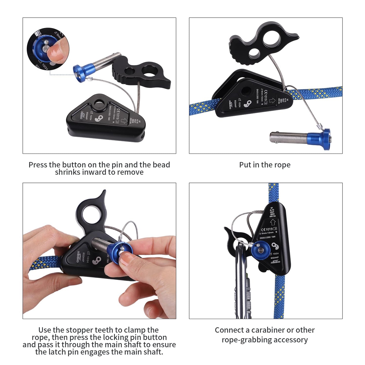 REISIO 15KN Detachable Rope Grab Ascender,11-12 MM Rope Flip Line Climbing Ascender for Rock Climbing, Tree Climbing and Rescue Mountaineering Tree Arborist Caving (ZWQ-002)