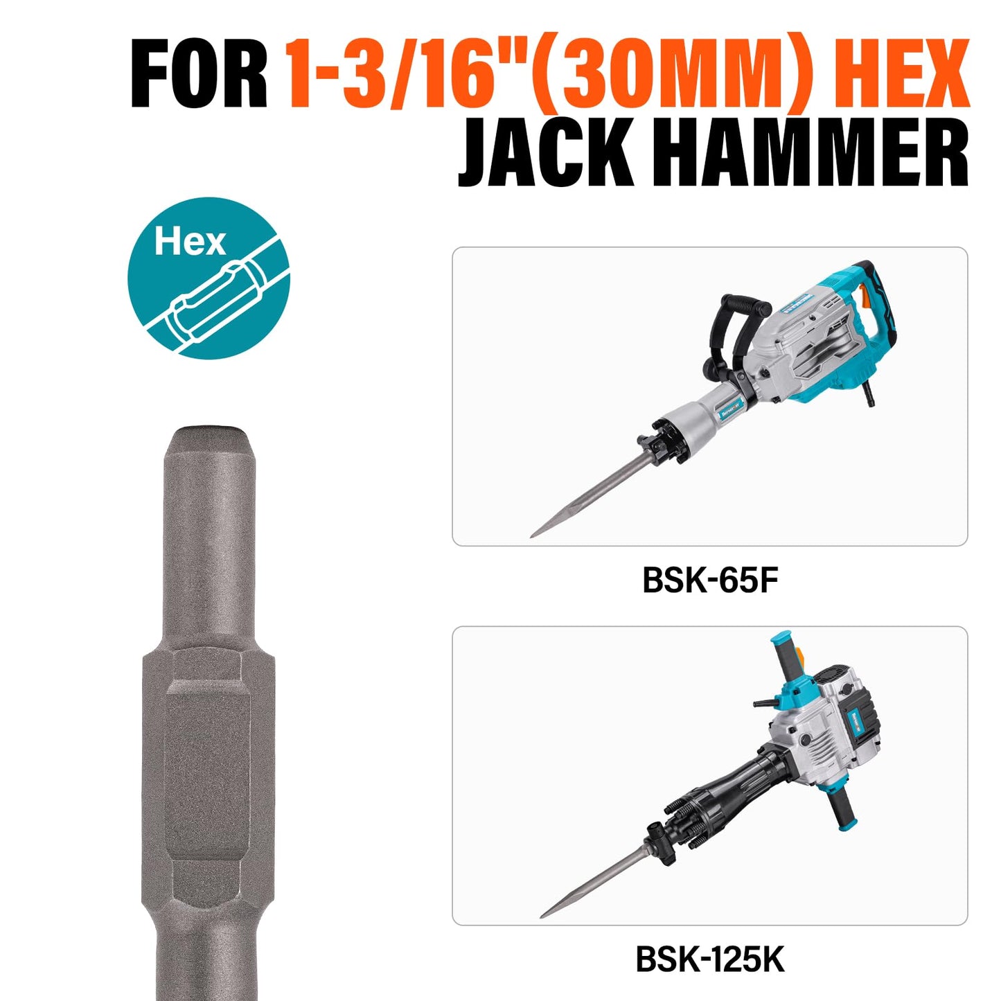 Berserker 30-Pound Demolition Jack Hammer with 1-3/16" Hex Scaling Chisel, 3 x 16 In. Steel Scraping Chisel Tile Removal Bit