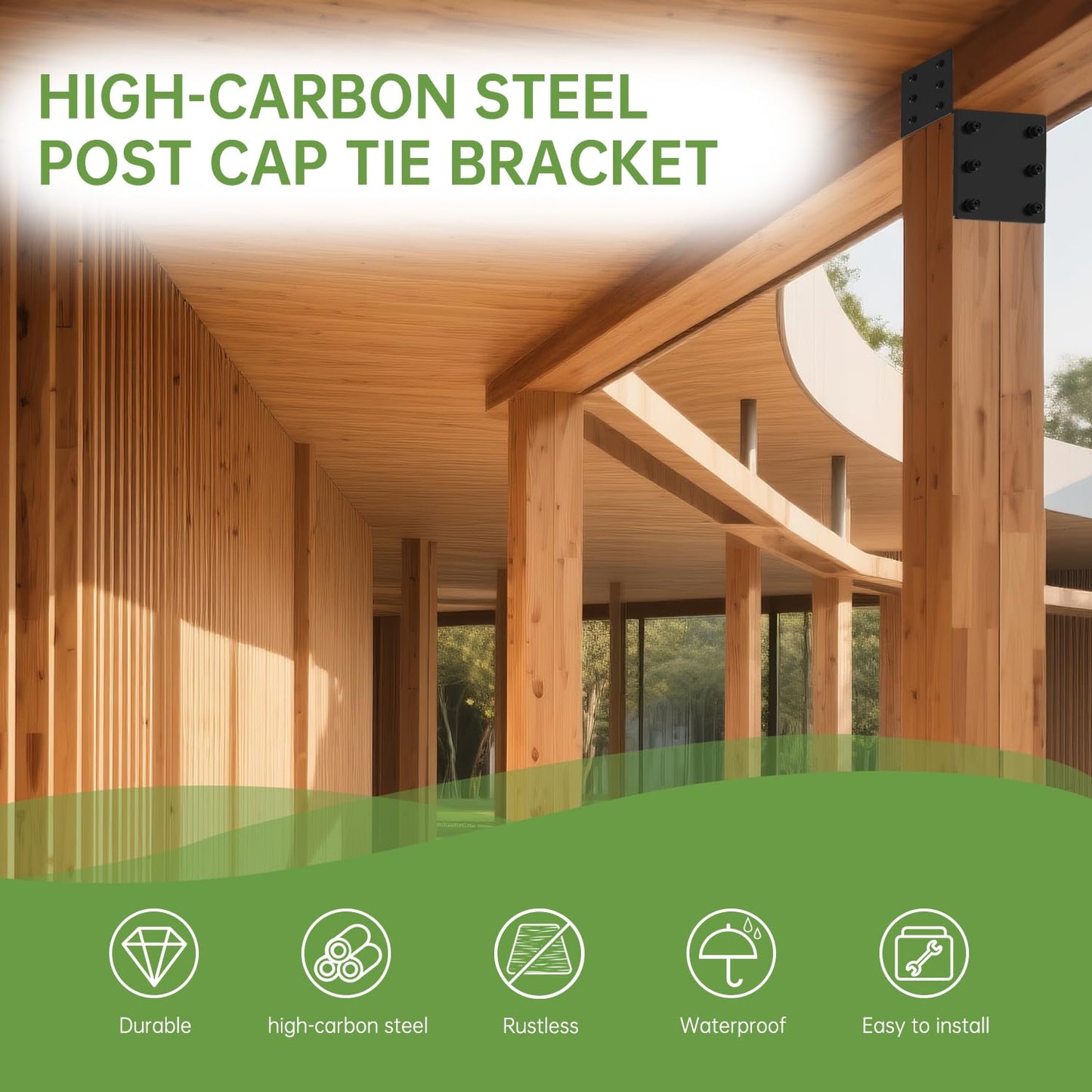 4 Pack 4x4 Heavy-Duty Post Caps Tie Bracket(Actual 3.5"x3.5"), High-Carbon Steel Wood Beam Support, Beam-Hanging Fixtures,Steel Post Anchor Connector, for Gazebo, Deck & Porch Post to Beam(Black)