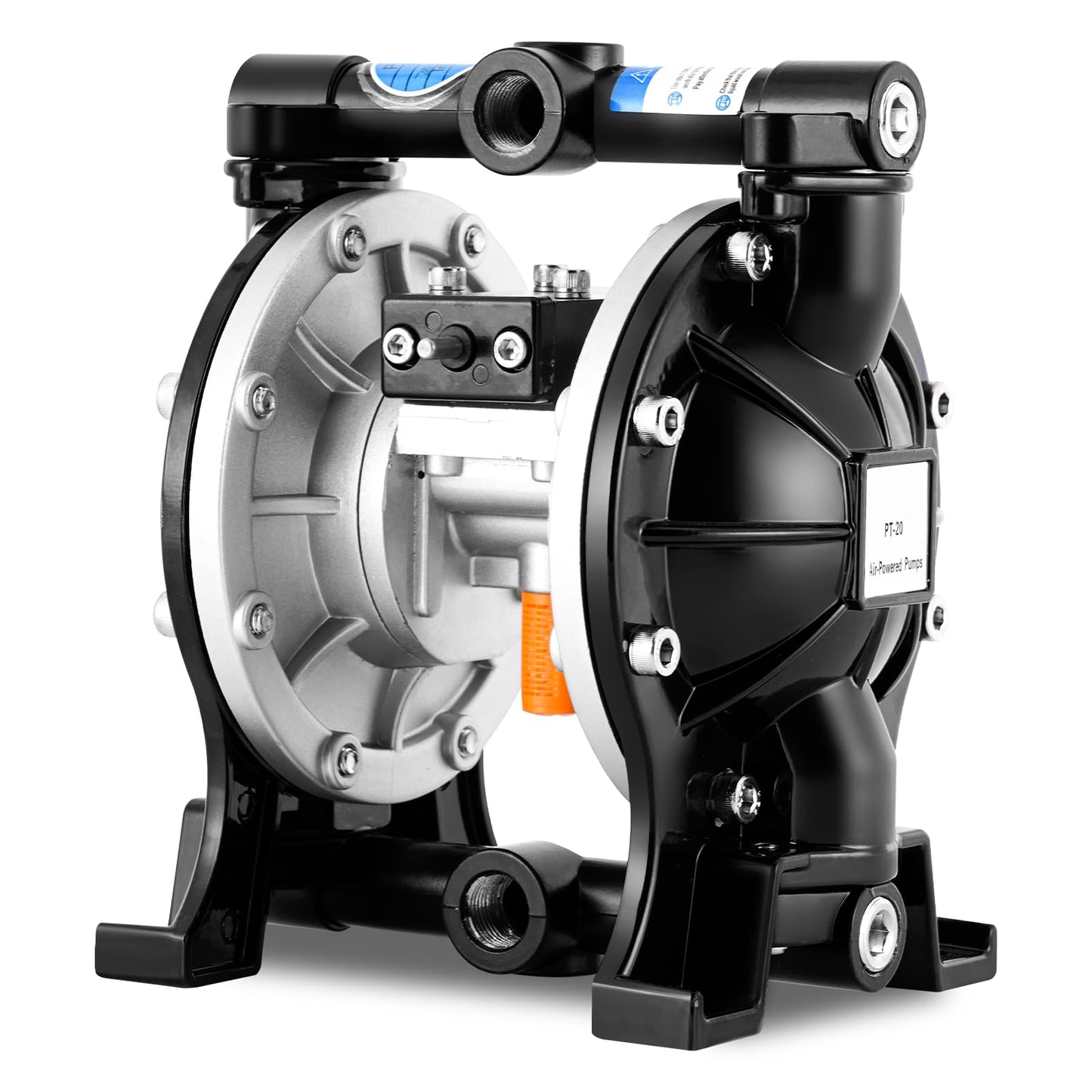 Air-Operated Diaphragm Pump Pneumatic Dual Waste Oil Transfer Pump PTFE Diaphragm by Aluminum Alloy 1/2" Fluid Inlet & Outlet, 1/4" Air Inlet (48L/min)