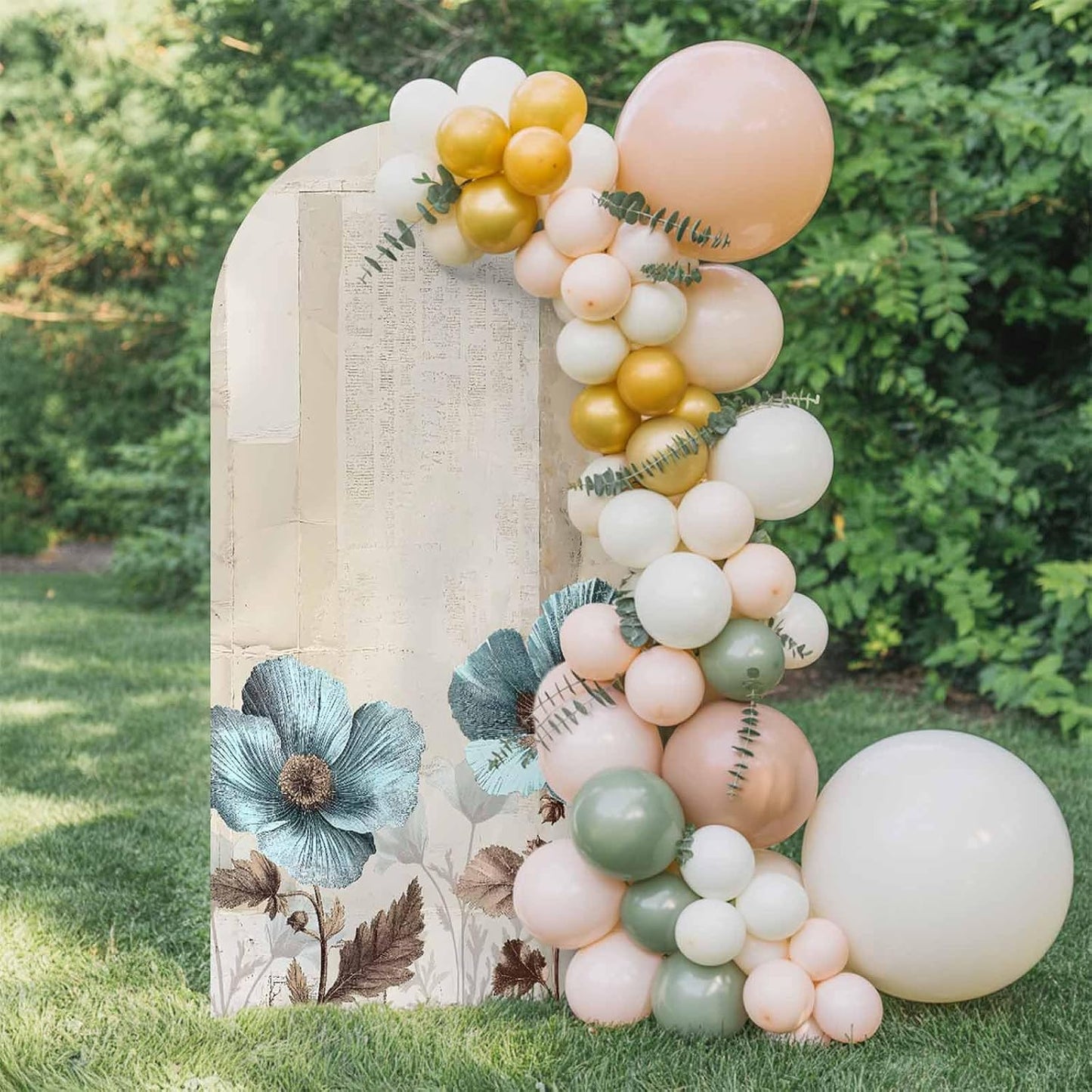 Duskova Living 4 Teal Broccoli Arch Backdrop Cover FT, Rustic Farmhouse Flower Leaf Retro Brown Wedding Arch Cover