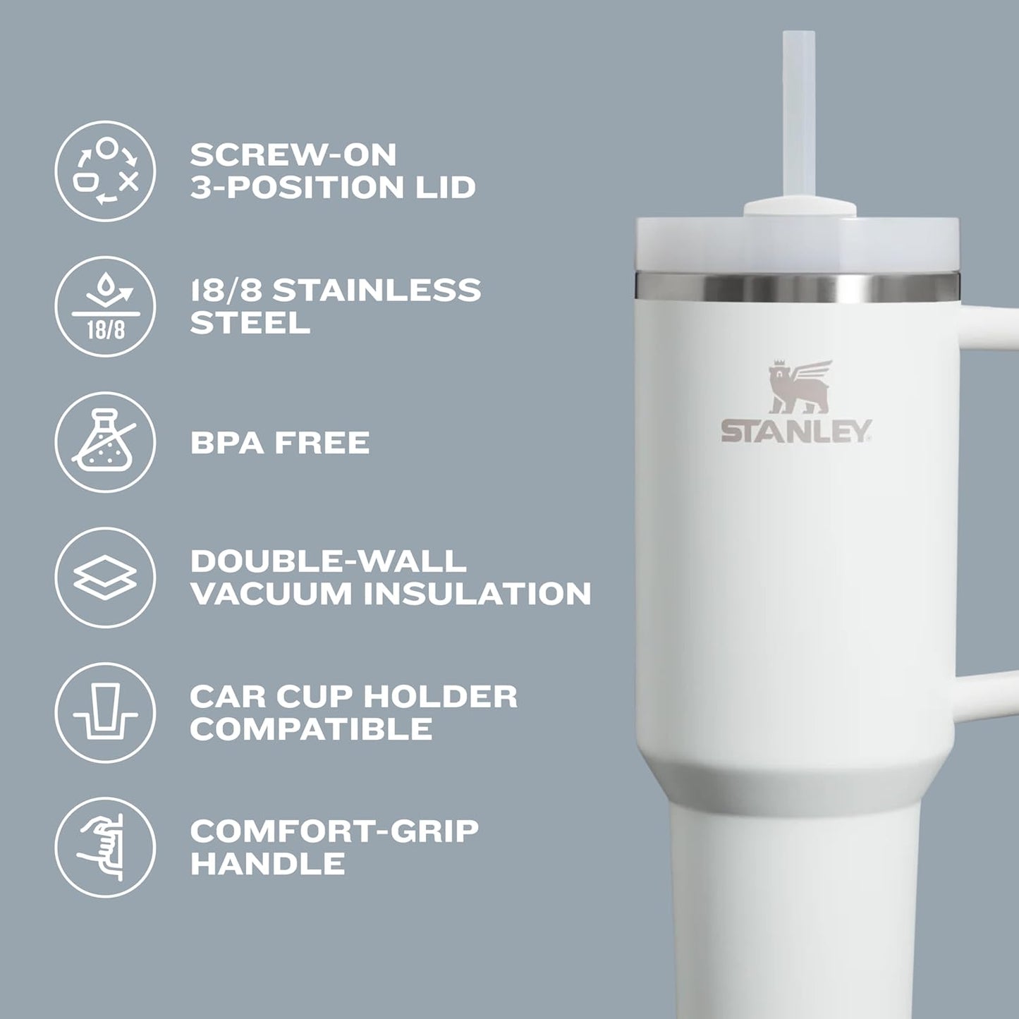 STANLEY Quencher H2.0 Tumbler - 30 oz Insulated Stainless Steel Cup with Handle & Straw | BPA-Free | Peony