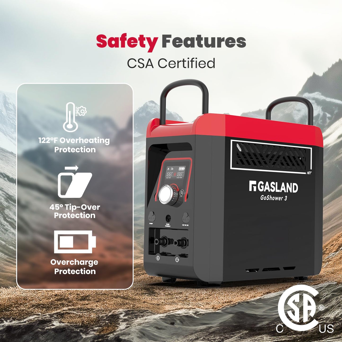 GASLAND Goshower G3 Pro 1lb Propane Portable Water Heater & Shower Pump, Instant Hot Water for Outdoor Camping, Hiking, Glamping & Vacationing, 4000mAh Rechargeable Shower System, CSA Certified