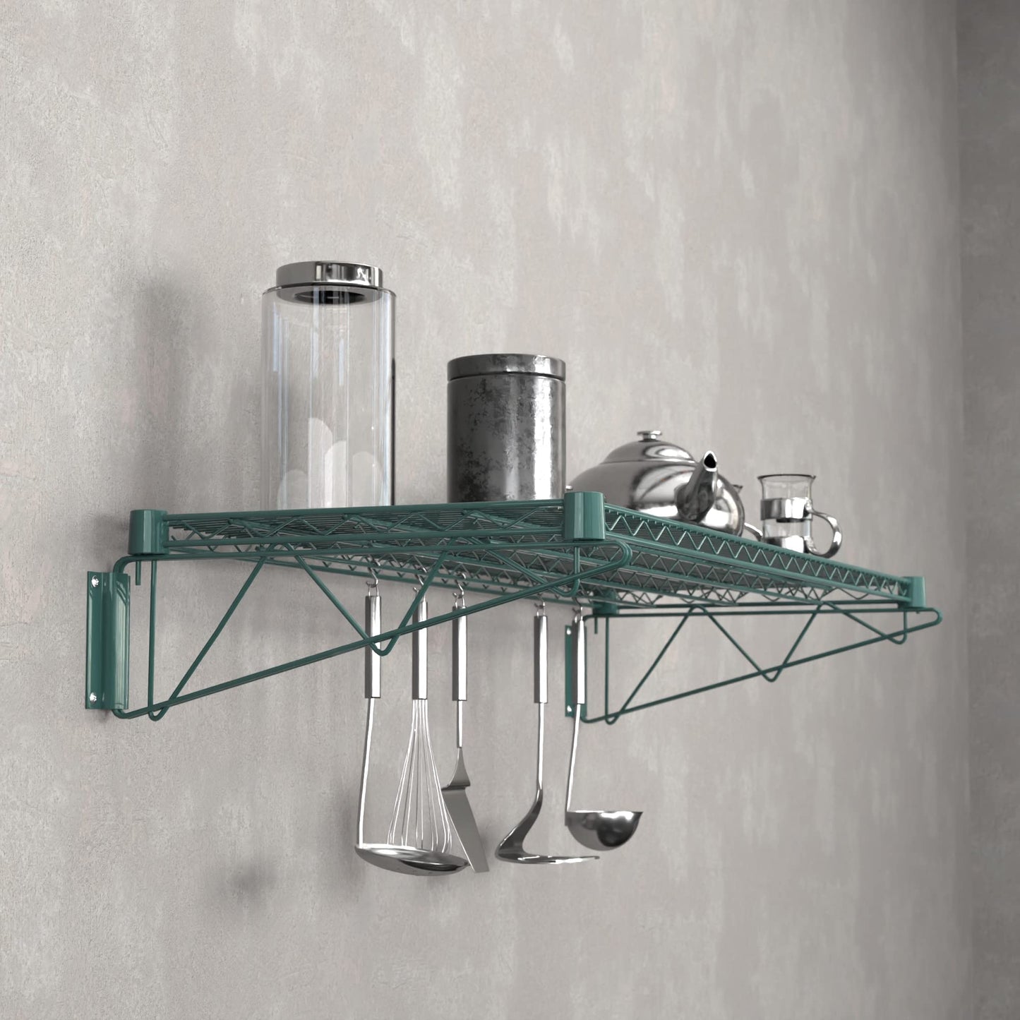 Krollen Industrial 18" x 48" Green Epoxy Wire Wall Mount Shelf