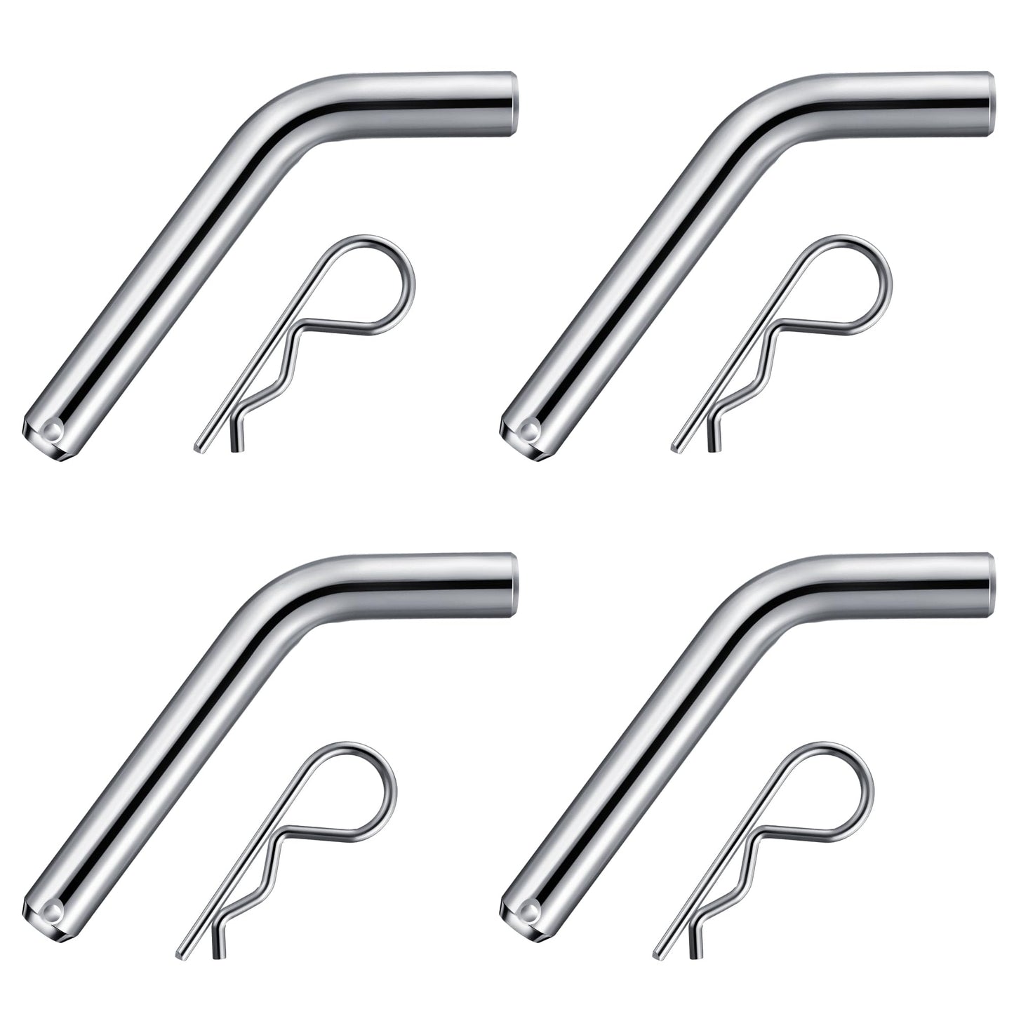 4 Set 5/8" Trailer Hitch Pin & Clip with Grooved Head, Heavy Duty Trailer Hitch Pin Fits 2" or 2.5" Receiver, Strong Spring R Clips Prevent Slipping, Suitable for Towing
