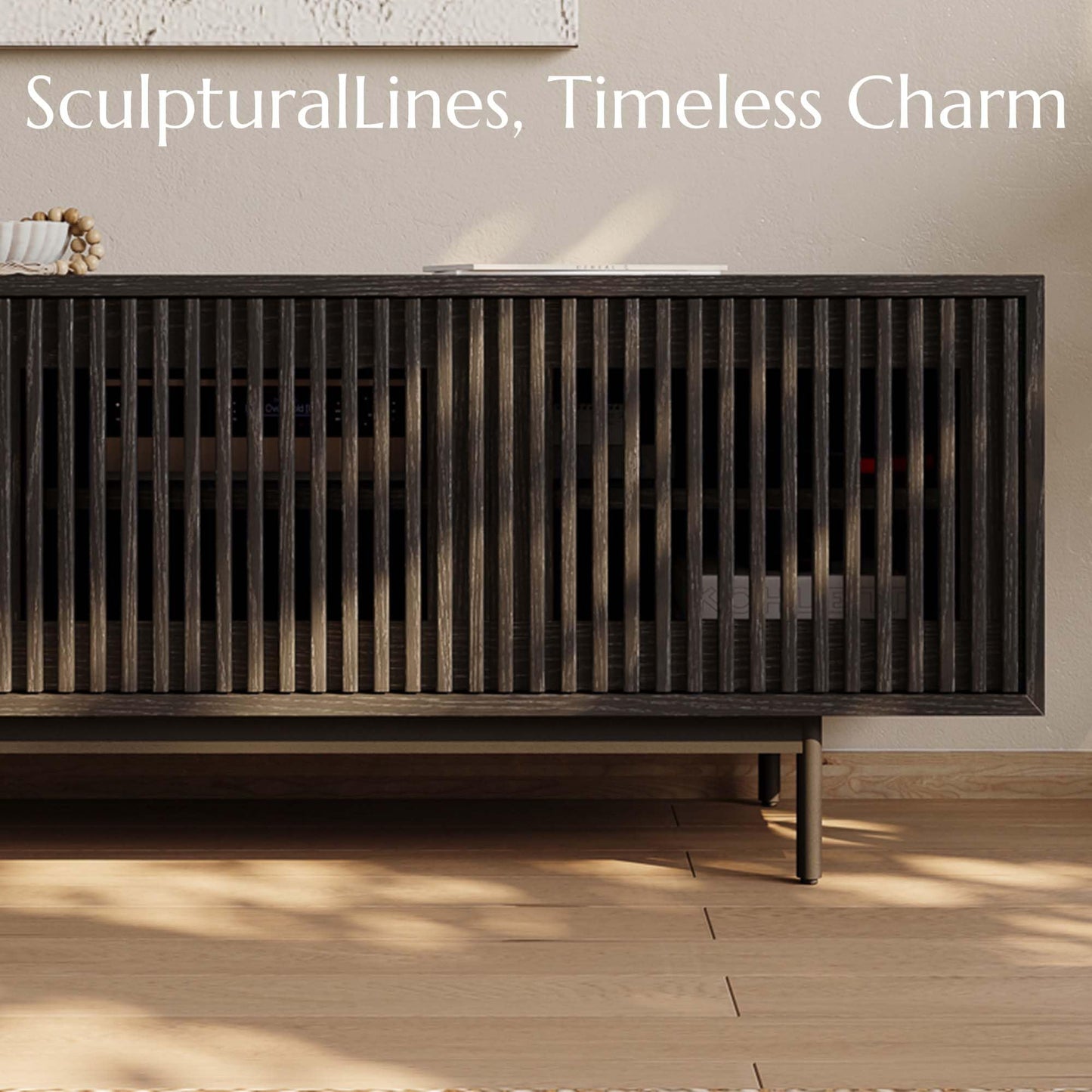 POVISON Mid-Century Modern TV Stand with Slatted Doors, Fully Assembled 78.74" Wood Media Console, TV Console with Tall-cast Metal Legs, Entertainment Center with Storage for Living Room