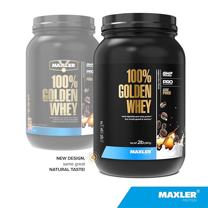 Maxler 100% Golden Whey Protein - 23g of Protein per Serving - Premium Whey Protein Powder for Pre Post Workout - Fast-Absorbing Whey Concentrate, Isolate & Hydrolysate Blend - Cappuccino 2 lb