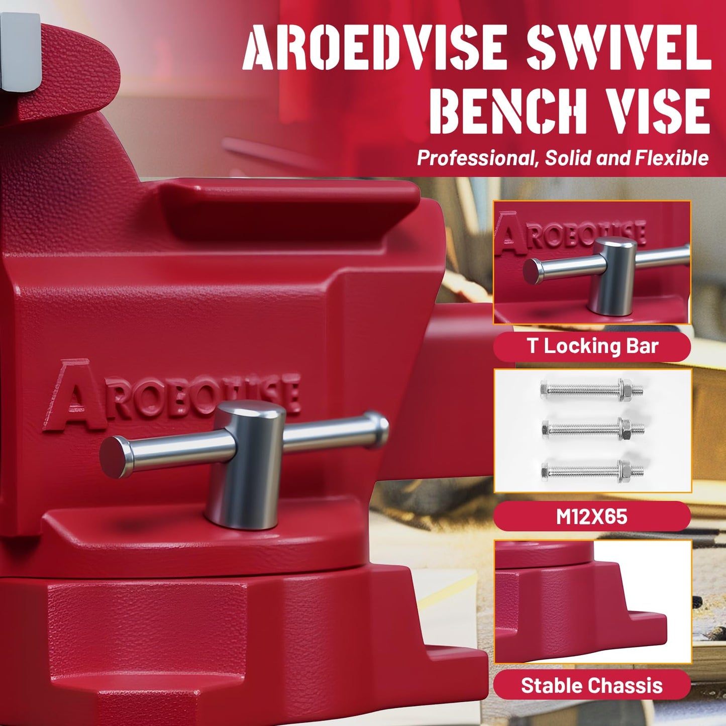 AROEDVISE 8" Bench Vise, 7.5" Jaw Opening, 210° Swivel Base, Large Capacity Cast Iron Vise with Anvil & Multi-Jaw Design for Workshop, Home, DIY & Repair (RD80)