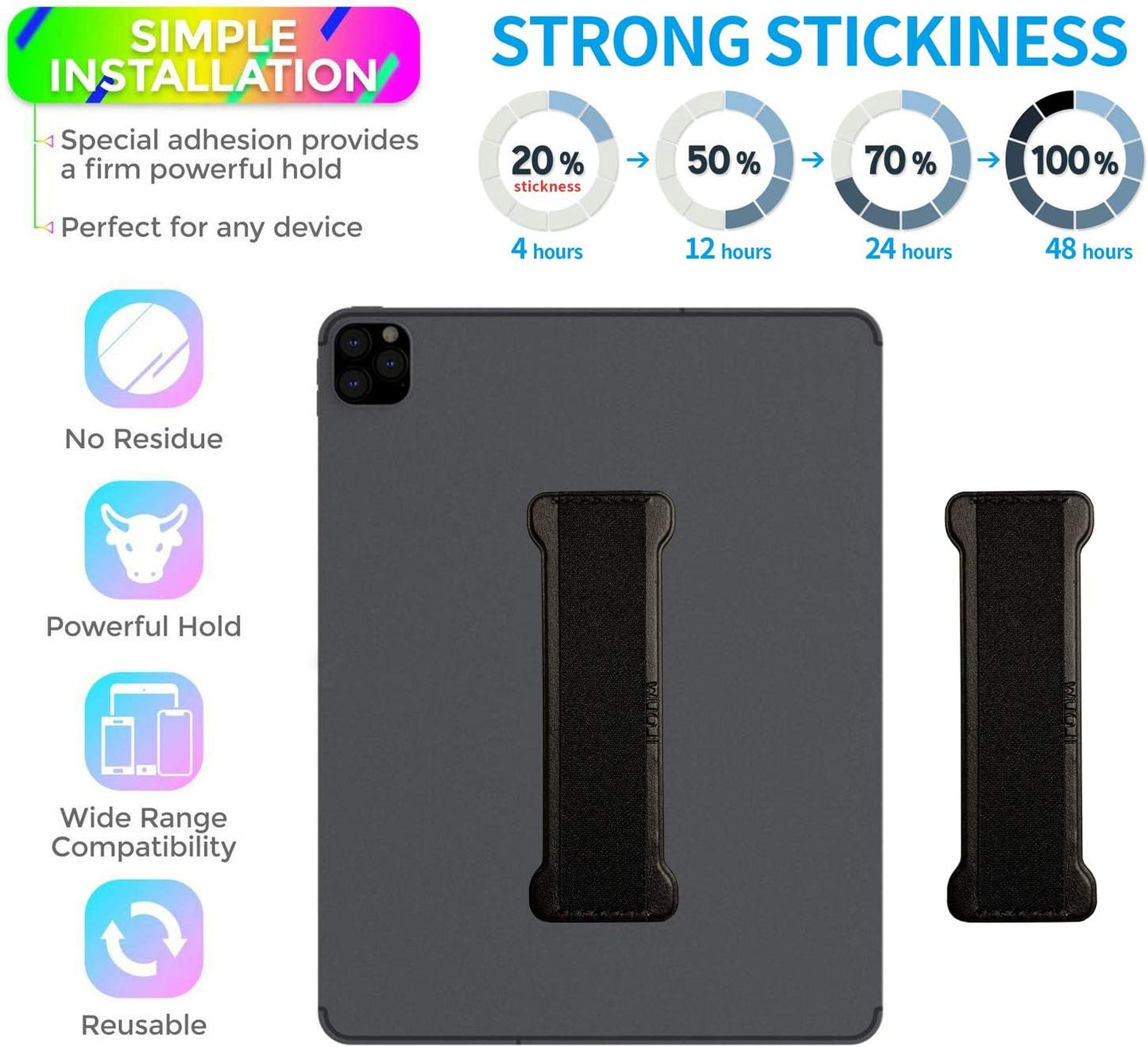 WUOJI -2PC Hand Holder Strap for ipad, Tablet Hand Holder Strap, Universal Handle Grip for iPad Kindle, Mini Tablets
