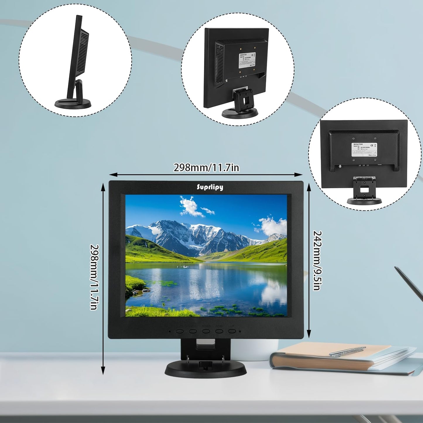 Suprlipy 19 Inch TFT LCD Security CCTV Monitor 1280x1024 4:3 Resolution Color Display Screen Support HDMI/VGA/AV/BNC/USB Input with Remote Control Built-in Speakers for CCTV Surveillance Camera STB