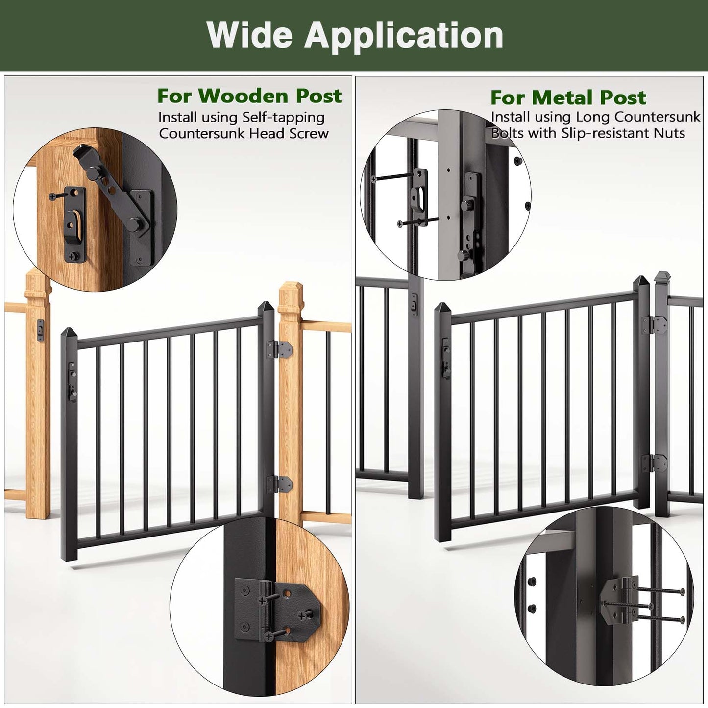 DIY DECK Deck Railing Gate Stainless Steel Black Textured Powder-Coat Finish Deck Gate Kit with Latch for Deck,Garden,Yard, Porch,Patio (Black, Left Hand in Swing)