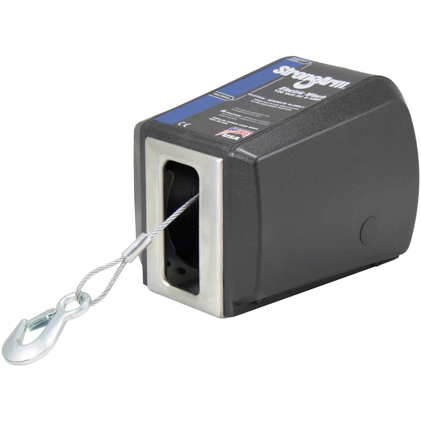 Dutton-Lainson Company - StrongArm (SA5015AC) 120 Volt Electric Winch with Built-In Remote & 3/16" x 20ft Aircraft Cable and Hook for Hauling and Pulling Operations - 1200 lb Capacity, Clutch Lever