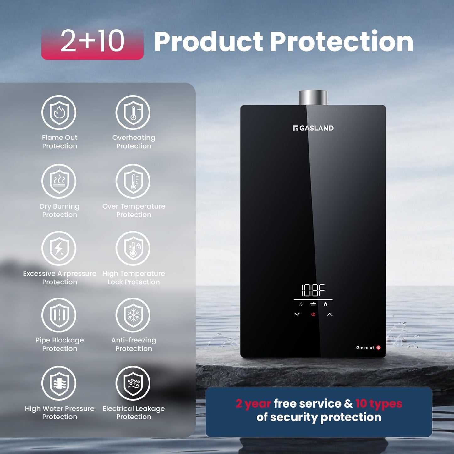 GASLAND Gasmart E 199,000 BTU Tankless Water Heater, Up to 7.6 GPM, CSA Certified Whole House Natural Gas Indoor Installation Residential On-demand Instant Hot Water Heater, CE686NG