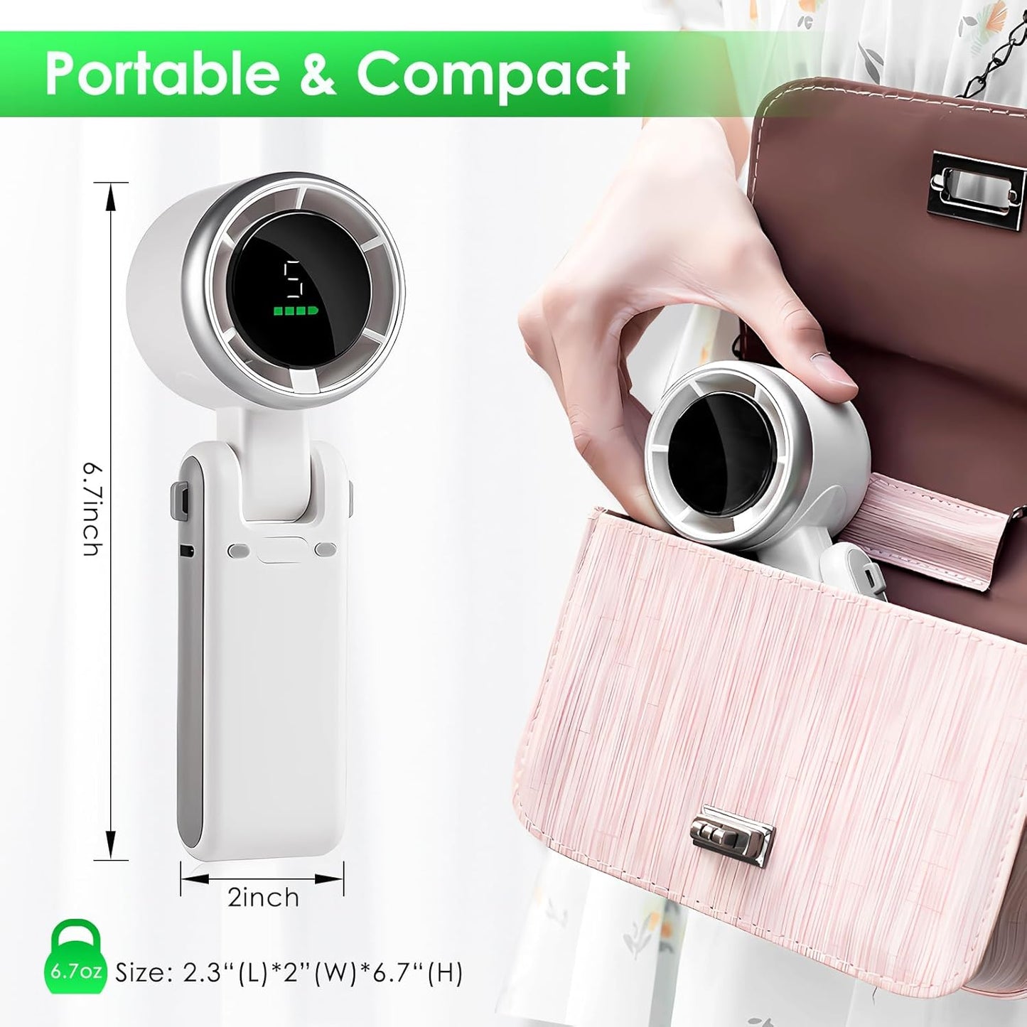 Skiennix Portable Handheld Mini Turbo Fan - USB Rechargeable 5-Speed Neck Fan | 3600mAh Battery, 12-Hour Runtime