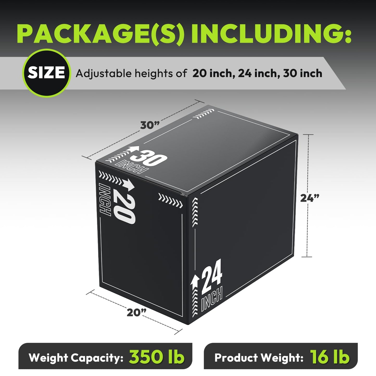 HANDBODE Plyometric Jump Box – 3-in-1 Plyo Box with Durable High-Density Foam Core and Non-Slip Surface for Squats, Box Jumps and Home Gym Workouts, 30”x24”x20”, White Stripes