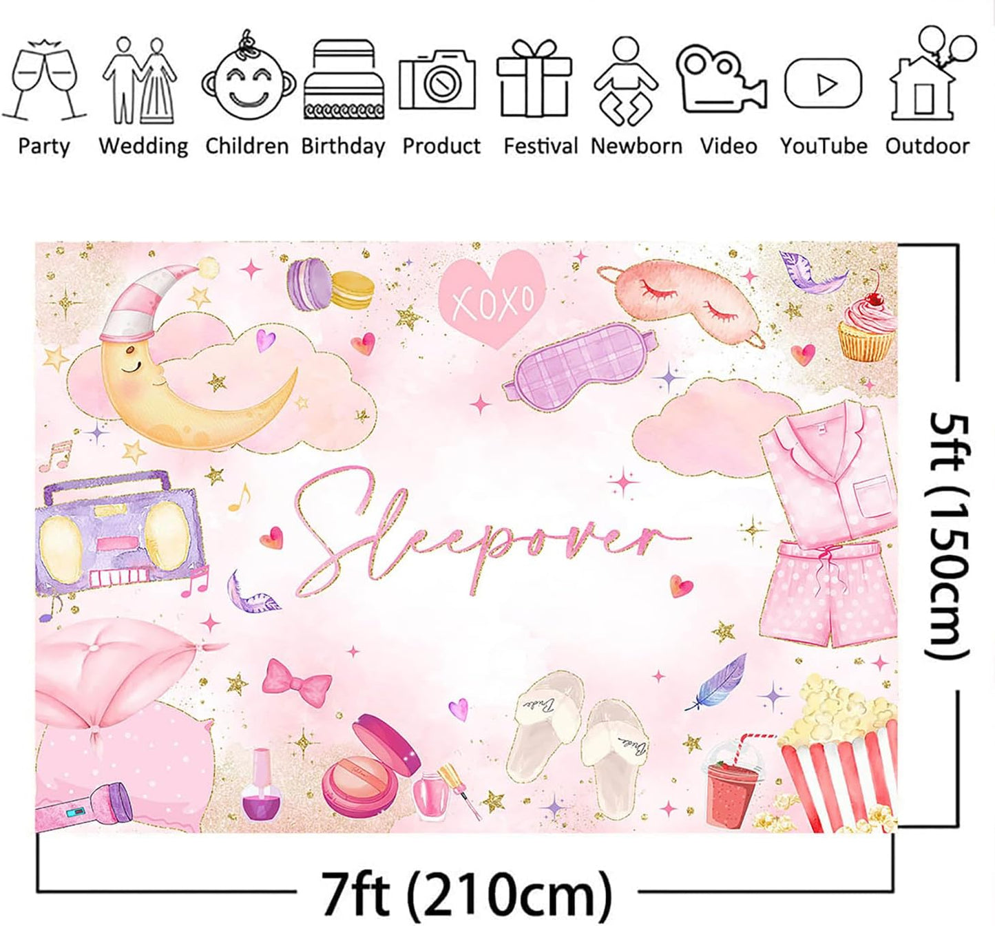 Mocsicka Sleepover Party Backdrop Slumber Party Supplies for Girls Pink Pajamas Girls Night Decorations Sleepover Spa