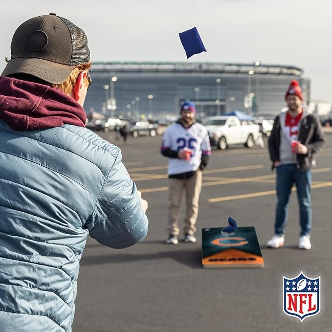 NFL Football 2' x 4' Regulation Size Solid Wood Cornhole Set with Direct Print HD Team Graphics Great Gift for Any Football Fan! Bean Bag Toss Family Outdoor Game