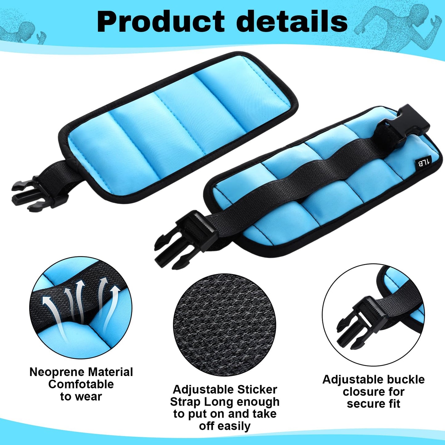 Hollowfly 2 Pairs Ankle Wrist Weights for Land or Aquatic Exercise Aqua Cuffs Aqua Aerobics Fitness Bands for Ankle and Wrist Adjustable Weights for Swimming Pool Workout Equipment(Blue,1lb)
