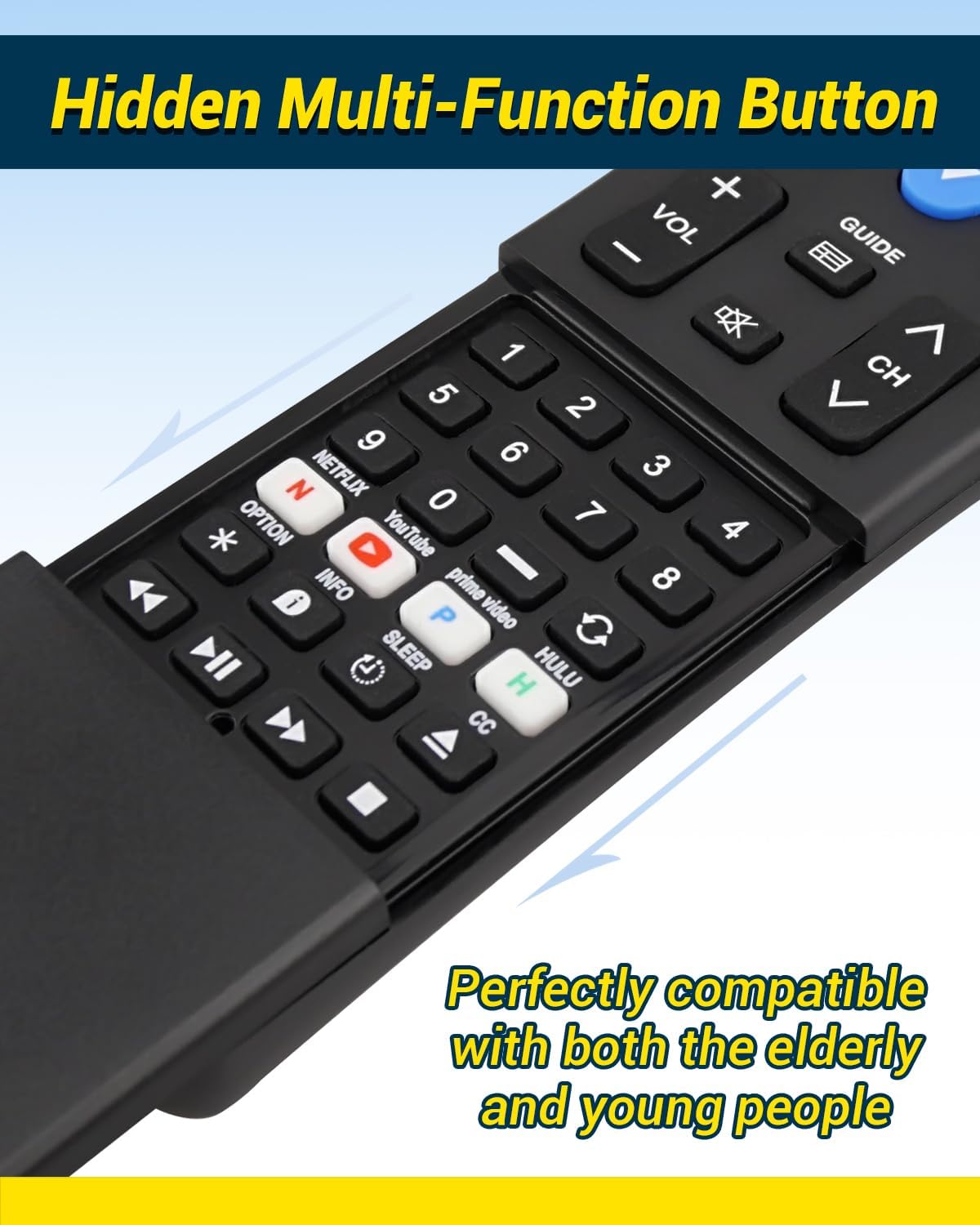 FurnyQuaint 4-in-1 Set 2-Device Big Button TV Remote Waterproof Control Remoto Universal for Seniors with Learning