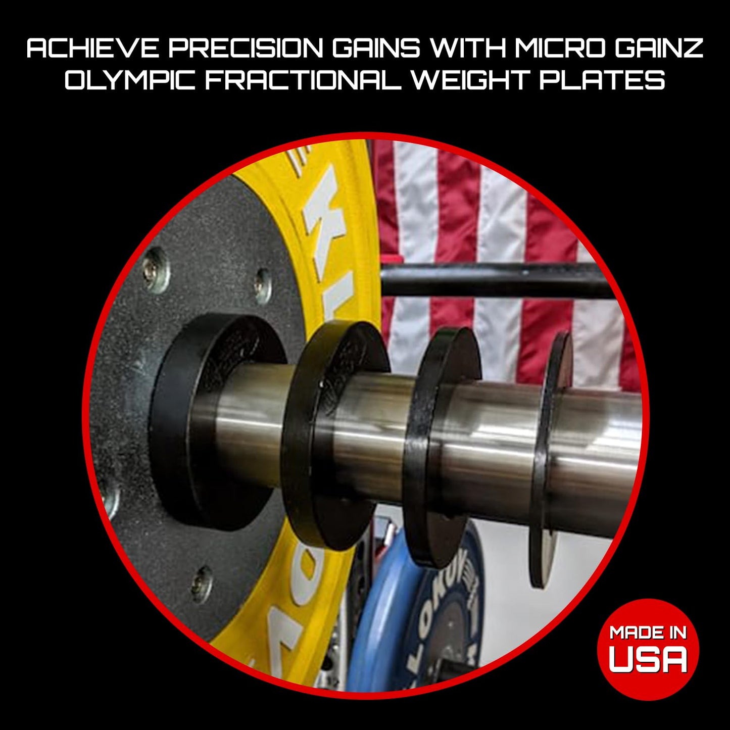 Micro Gainz Olympic Fractional Weight Plates Set, 10 Piece Olympic Weight Plates Set with Bag, Designed for Olympic Barbells for Strength Training and Micro Loading, Made in USA (Black)